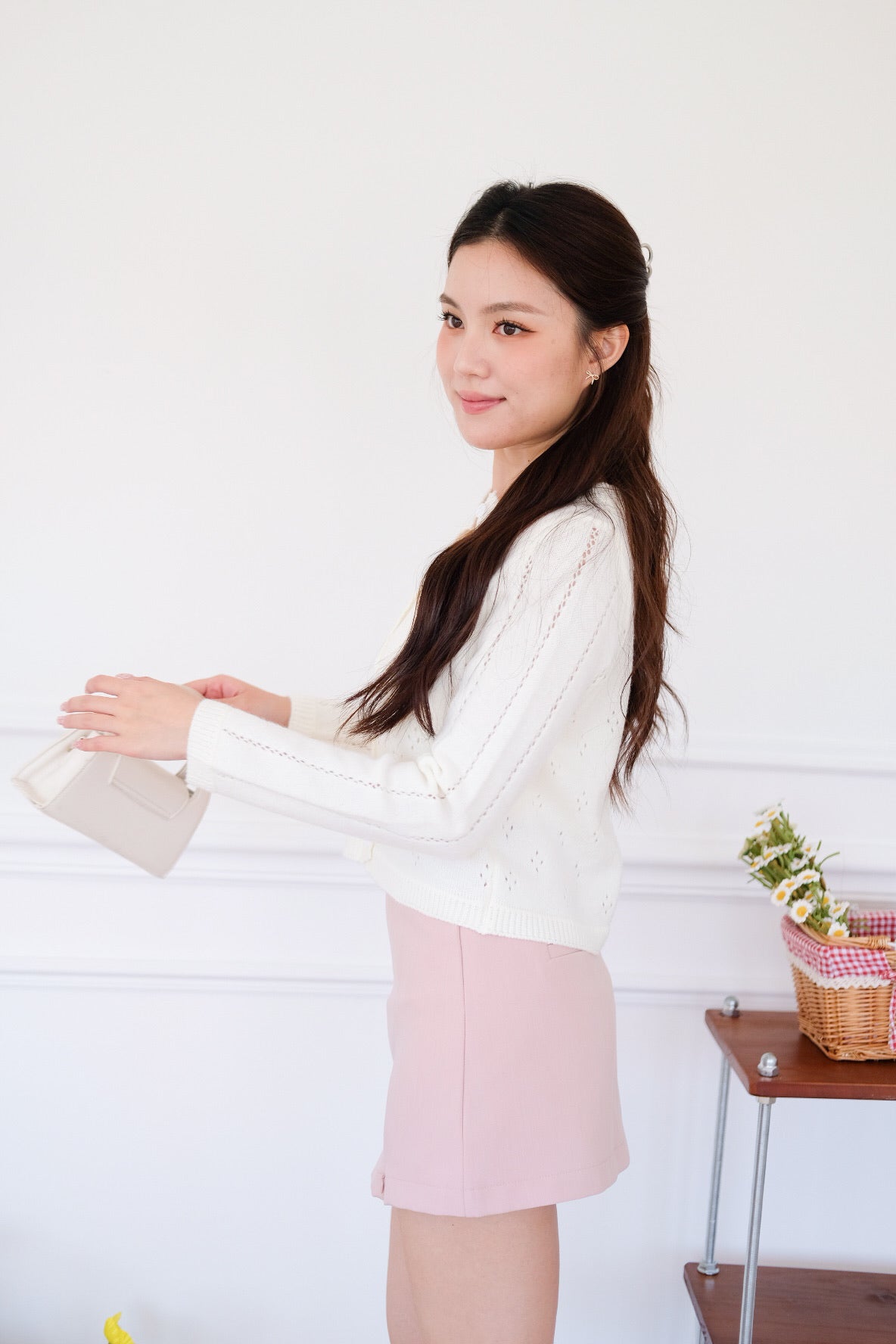 Mirae Soft Fuzzy Knit Cardigan (White)