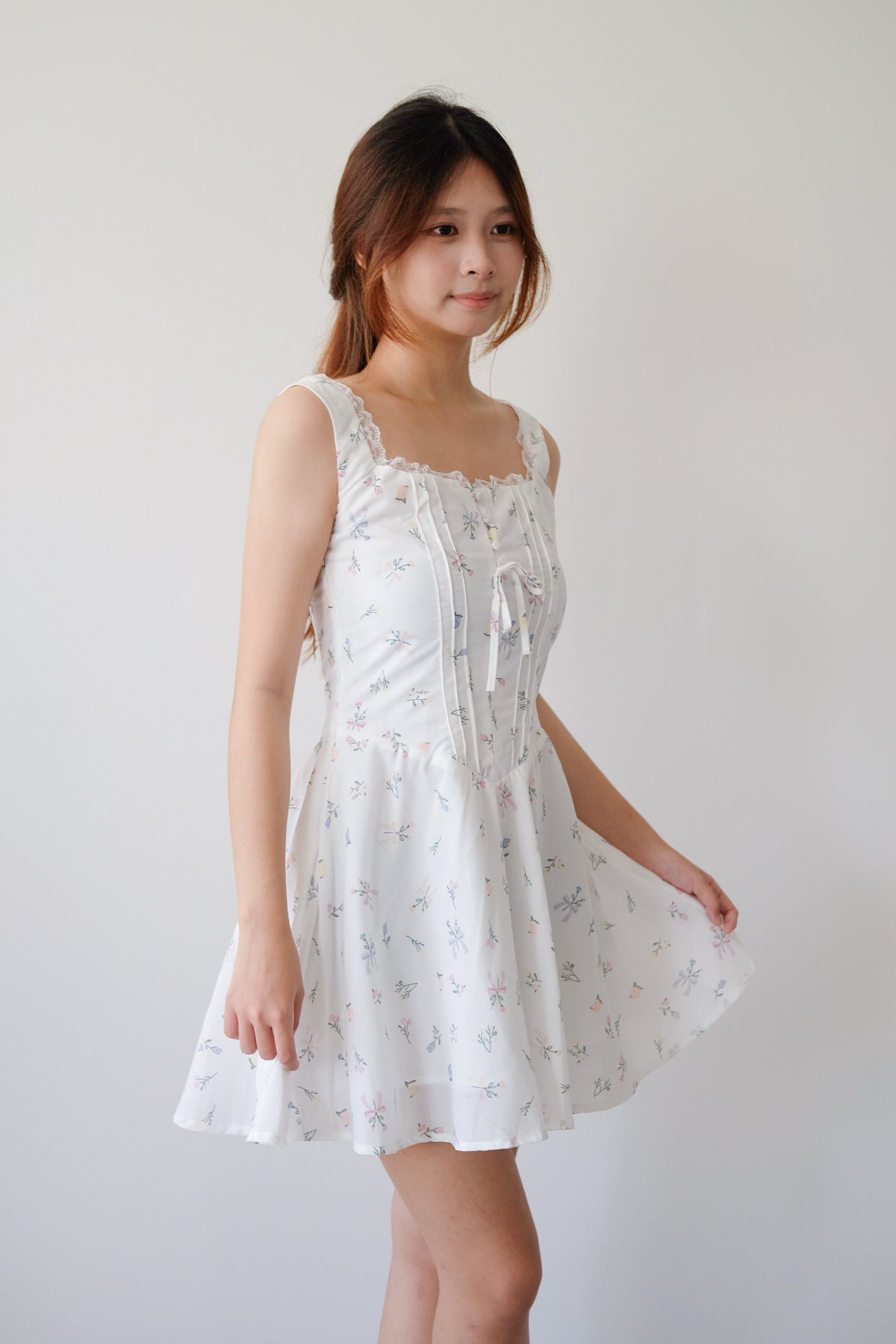 Floral Mini Dress with Lace Straps