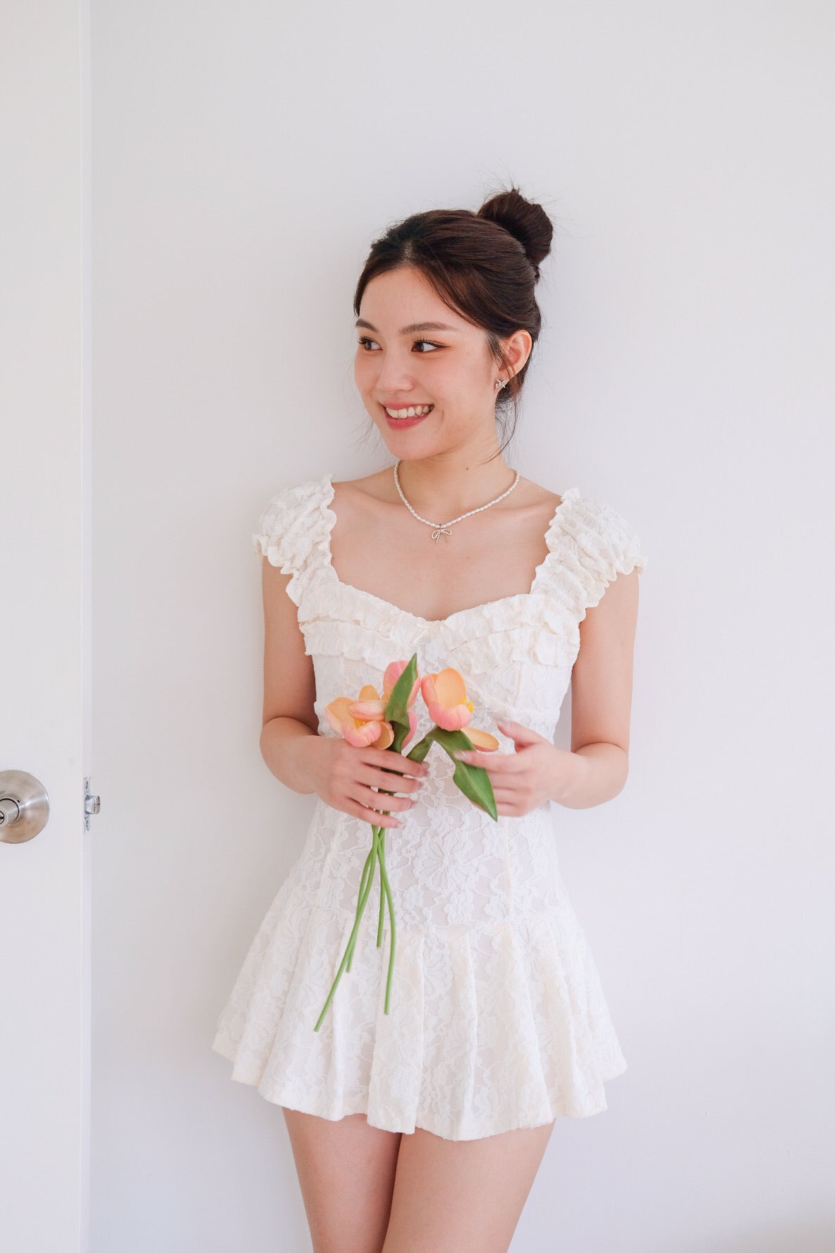 Lovell Lace Ruffle Dress (Cream)