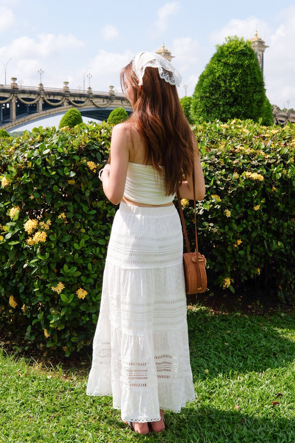 Sara Beach Knit Maxi Skirt (White)