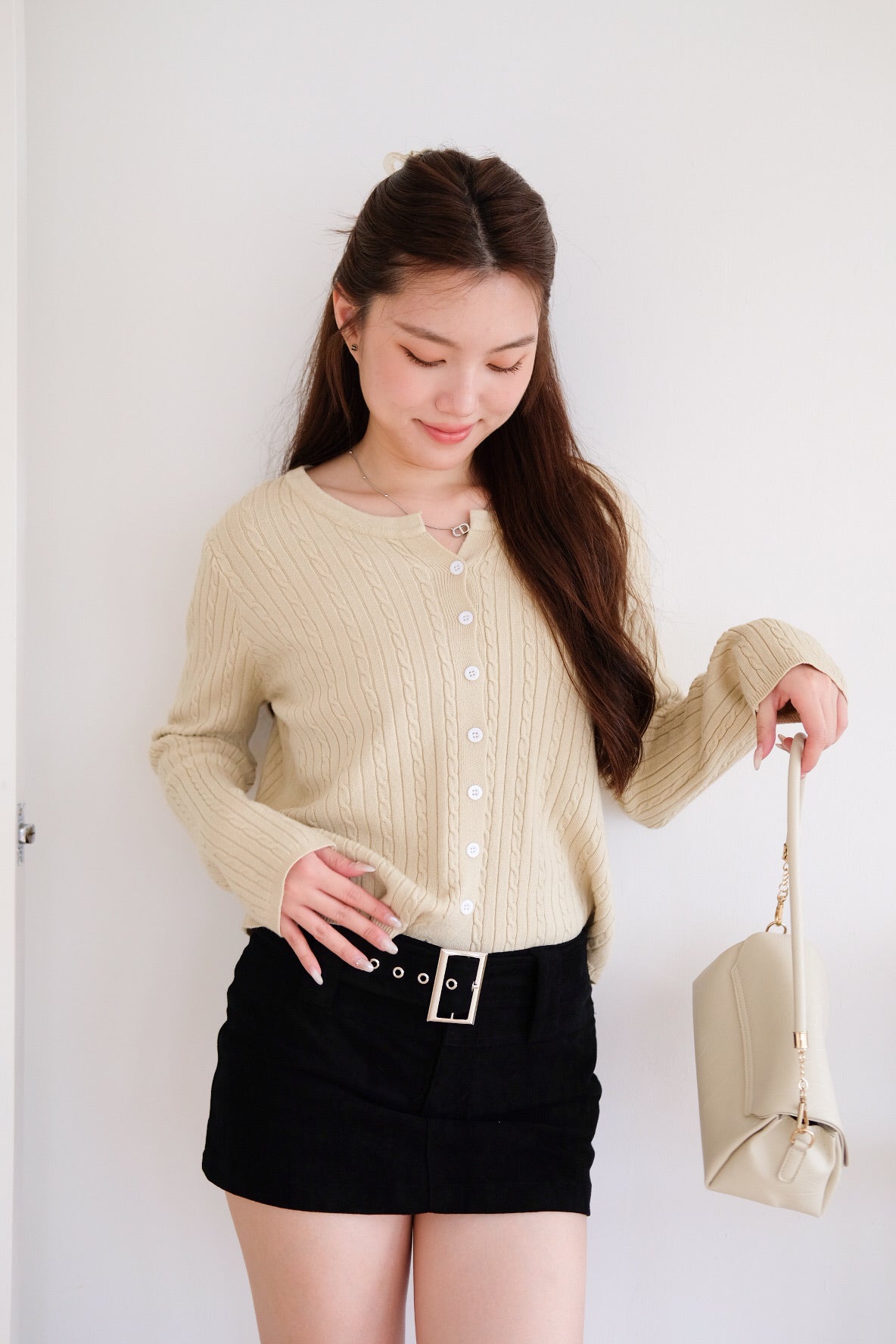 Sharlyn Cable Knit Cardigan (Caramel Brown)