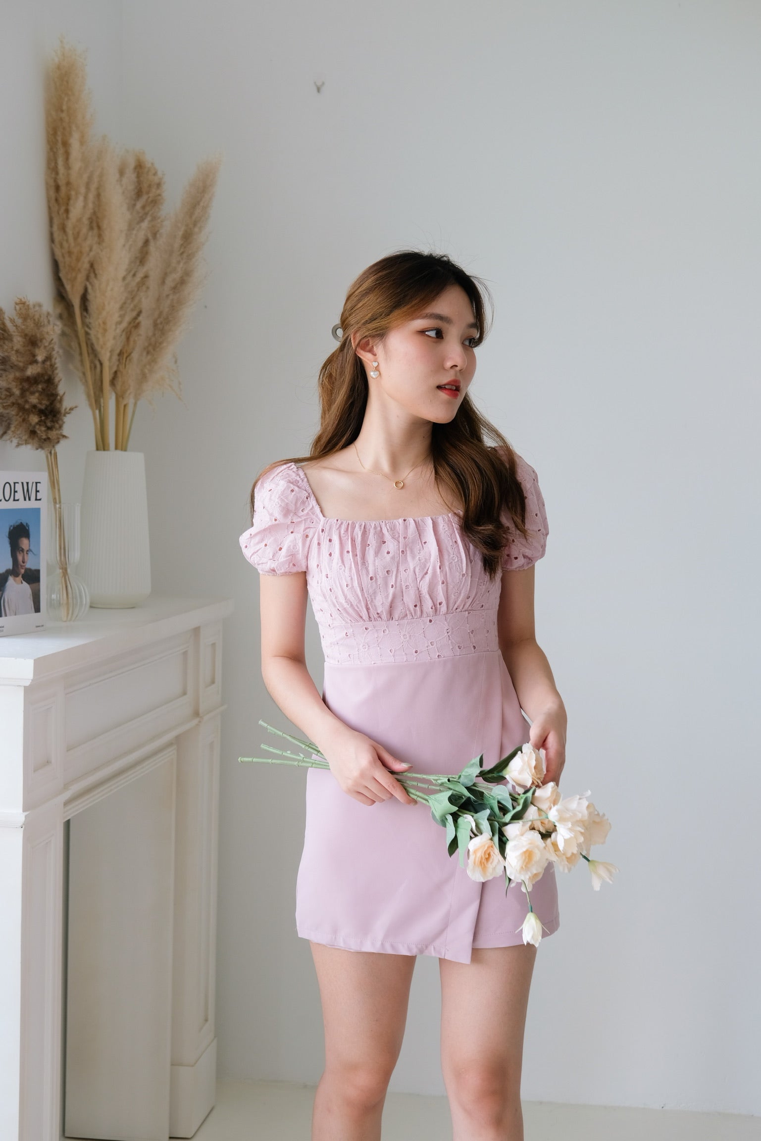 Kathryn Crochet Ruched Dress (Dusty Pink) Kathryn Crochet Ruched Dress (Dusty Pink)
