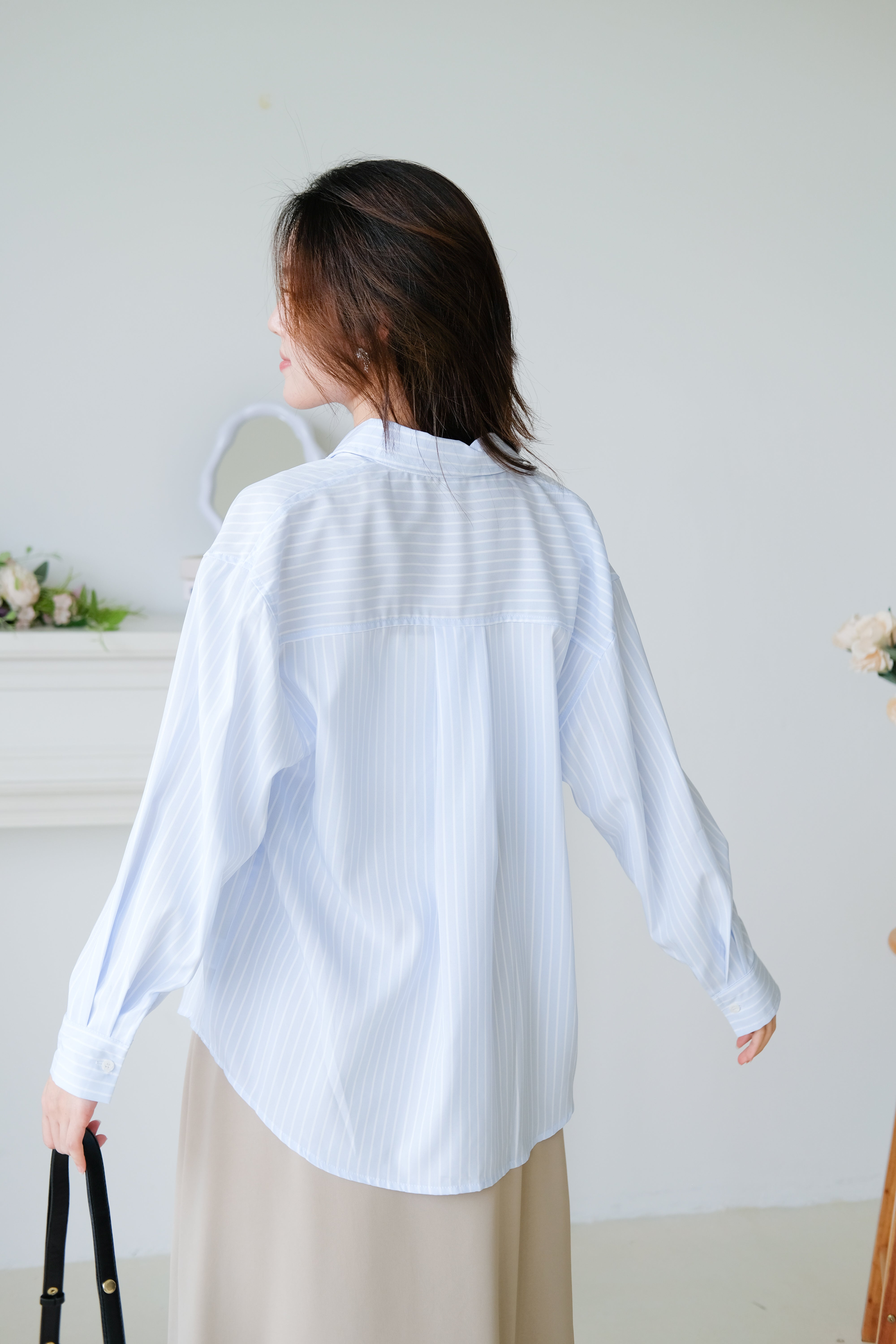 Wayne Stripes Boyfriend Shirts (Sky Blue)