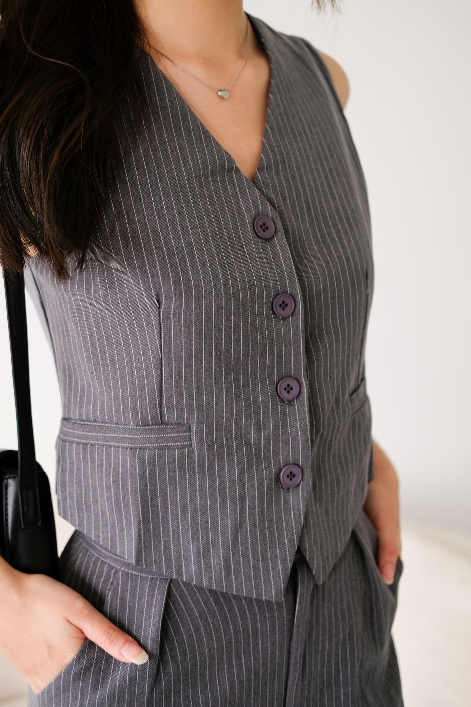 Monroe Pinstripe Vest Set (Dark Grey)