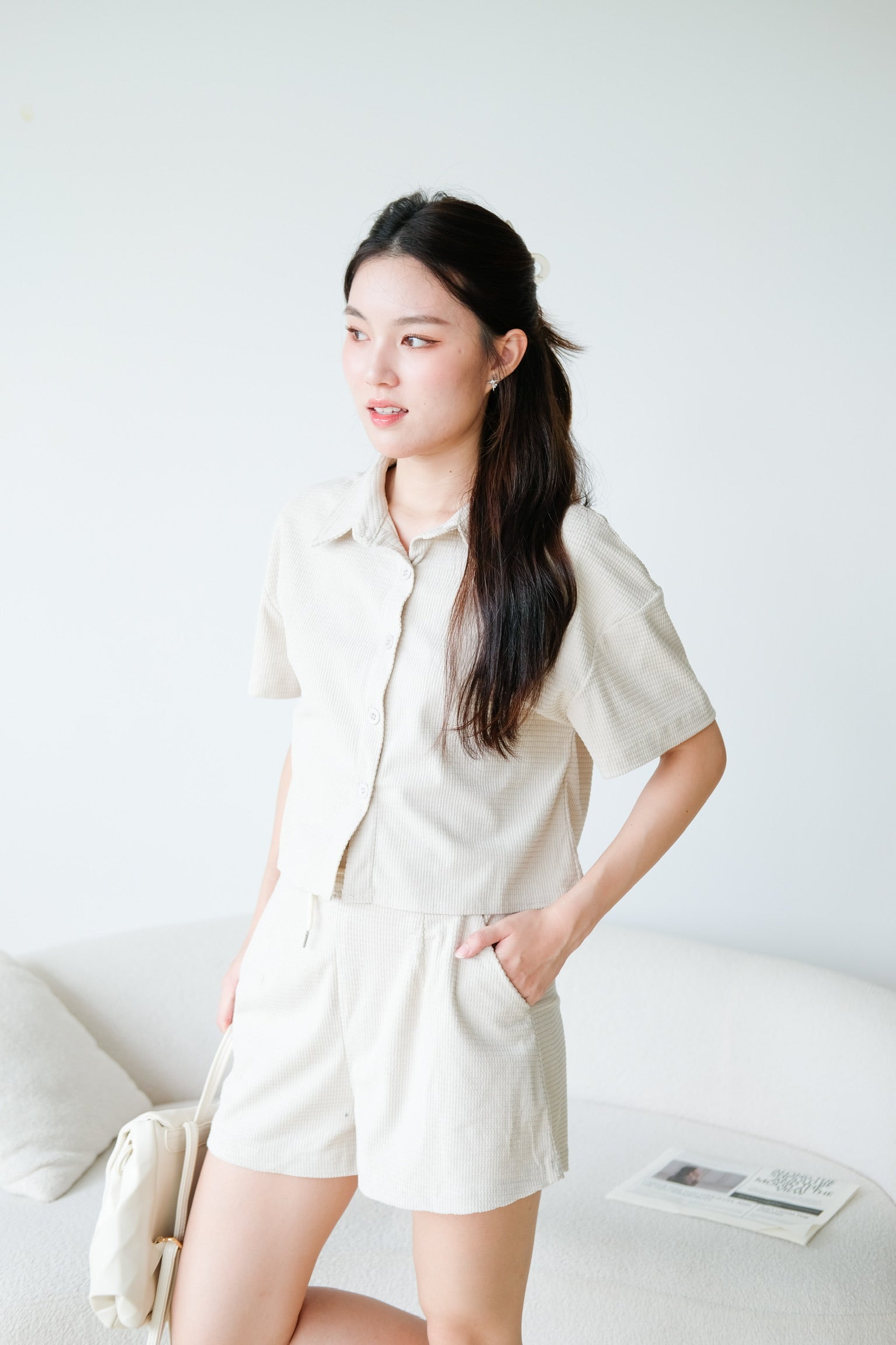 Jonah Shirt Lounge Set (Sand Beige)