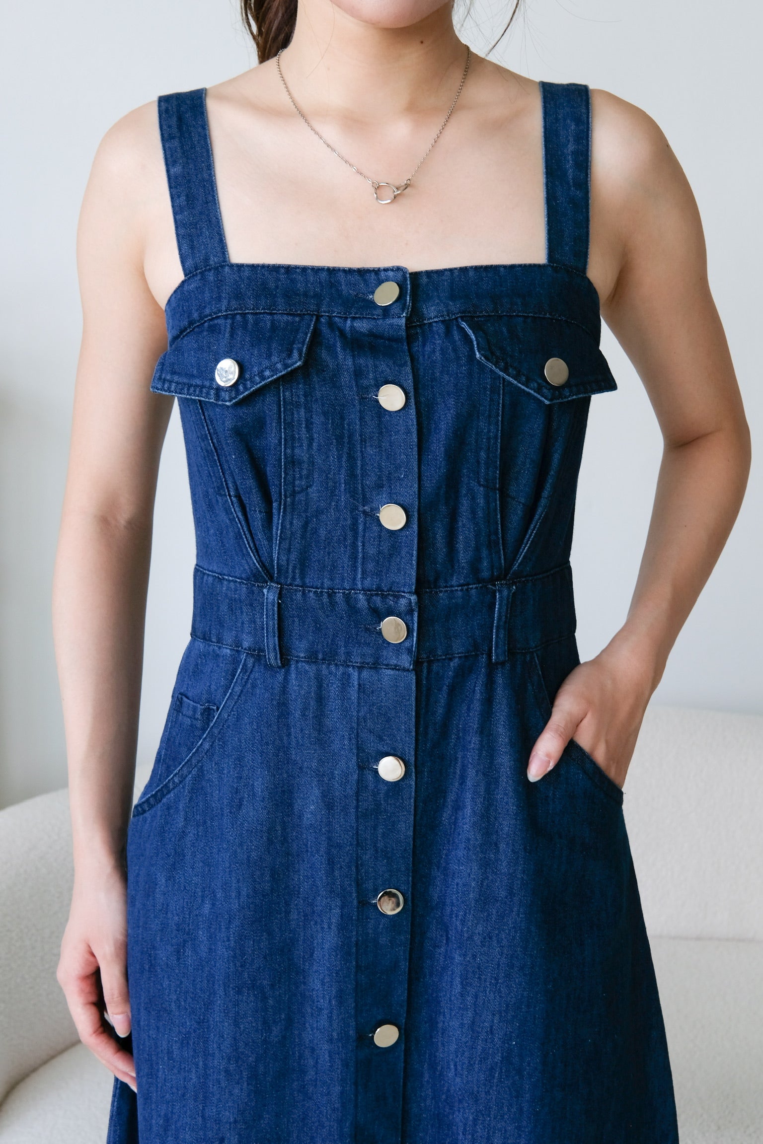 Ean Button Down Denim Maxi Dress (Dark Blue)