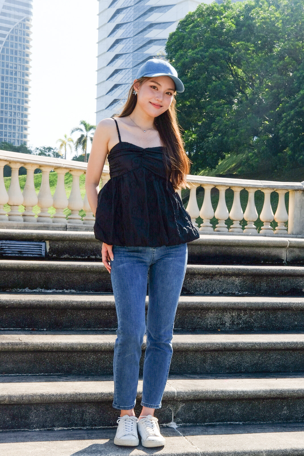 Joey Organza Bubble Babydoll Top (Black)