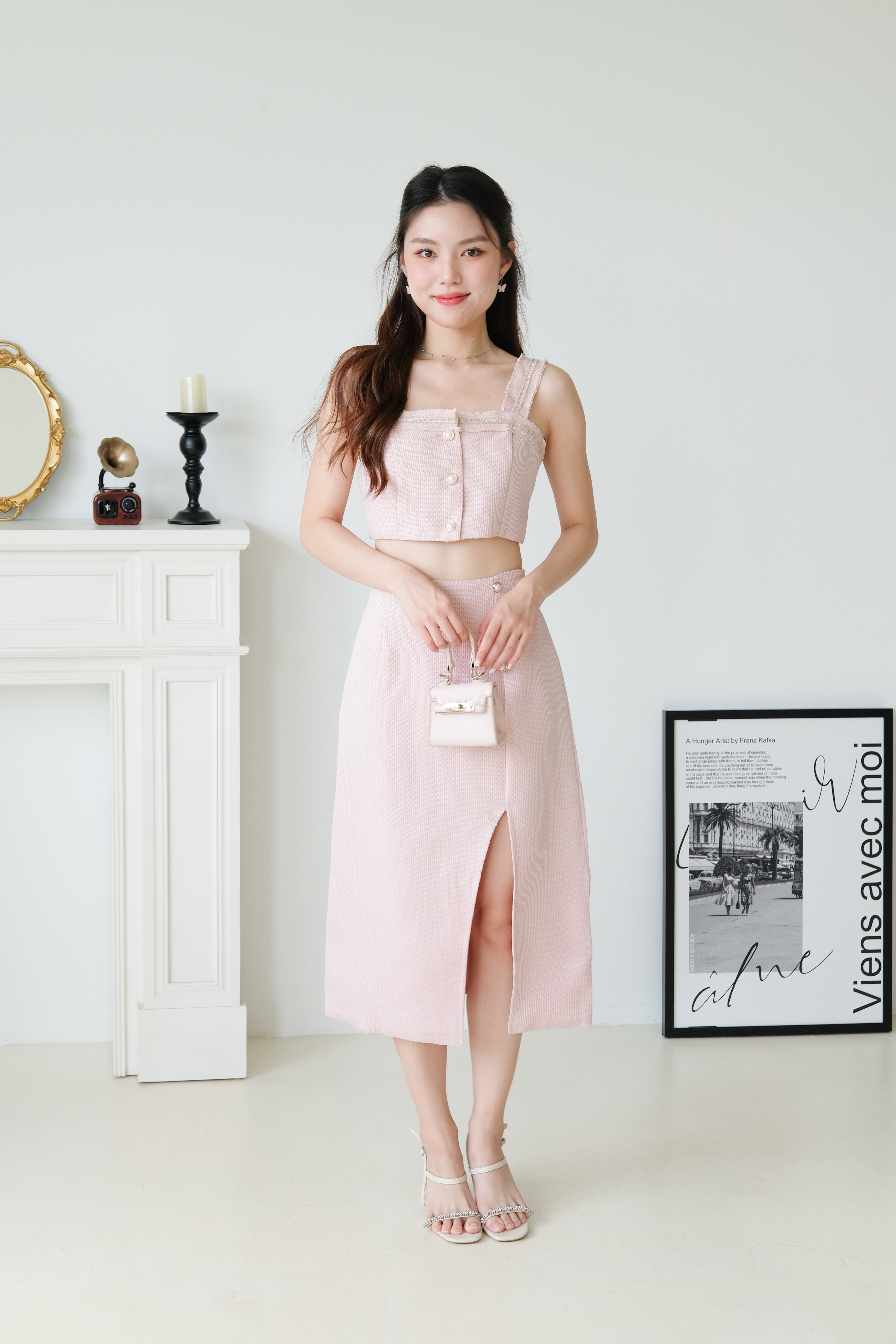 Jillian Tweed Side Slit Midi Set (Blush Pink)