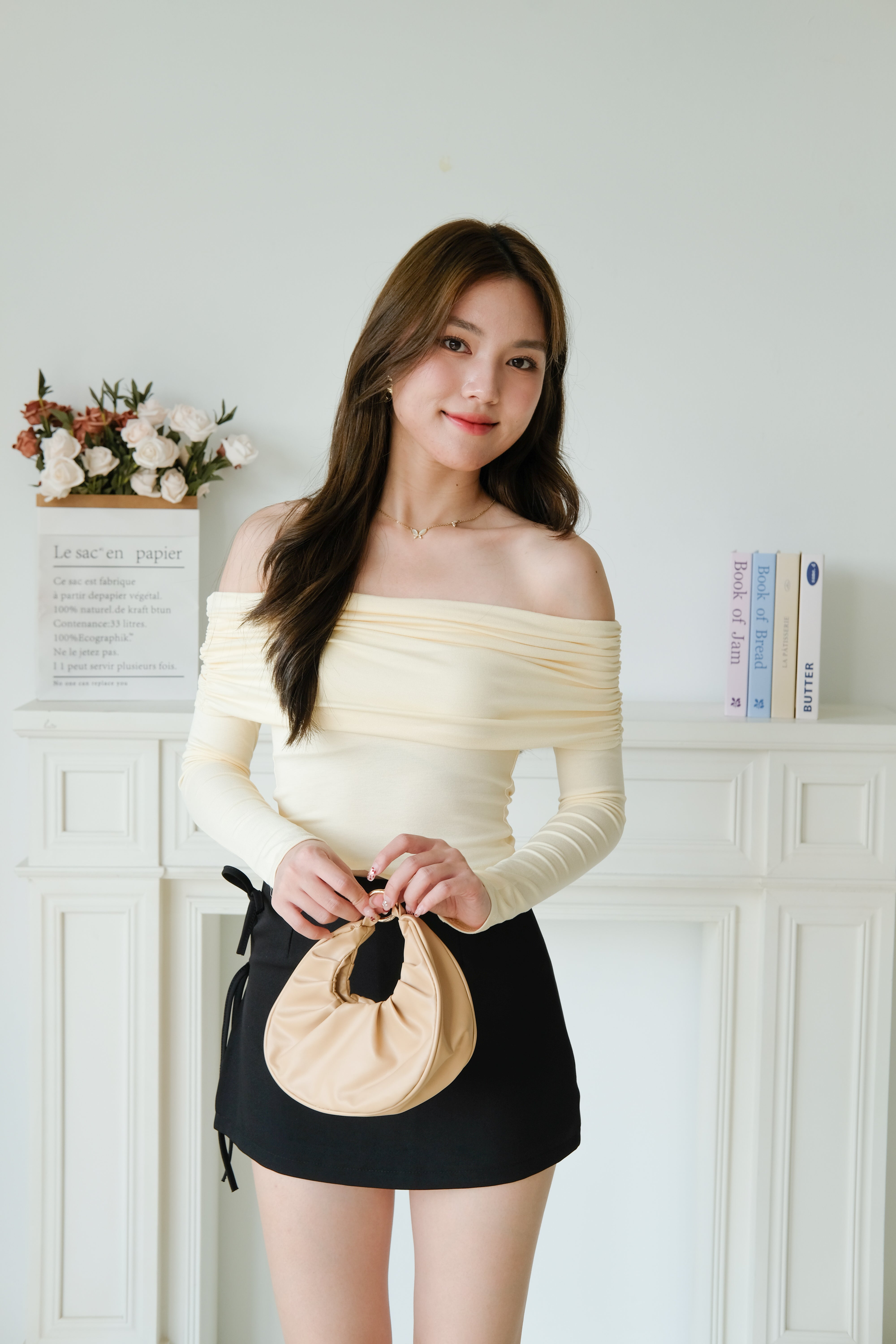 Juliette Overlap Off Shoulder Top (Pale Yellow)