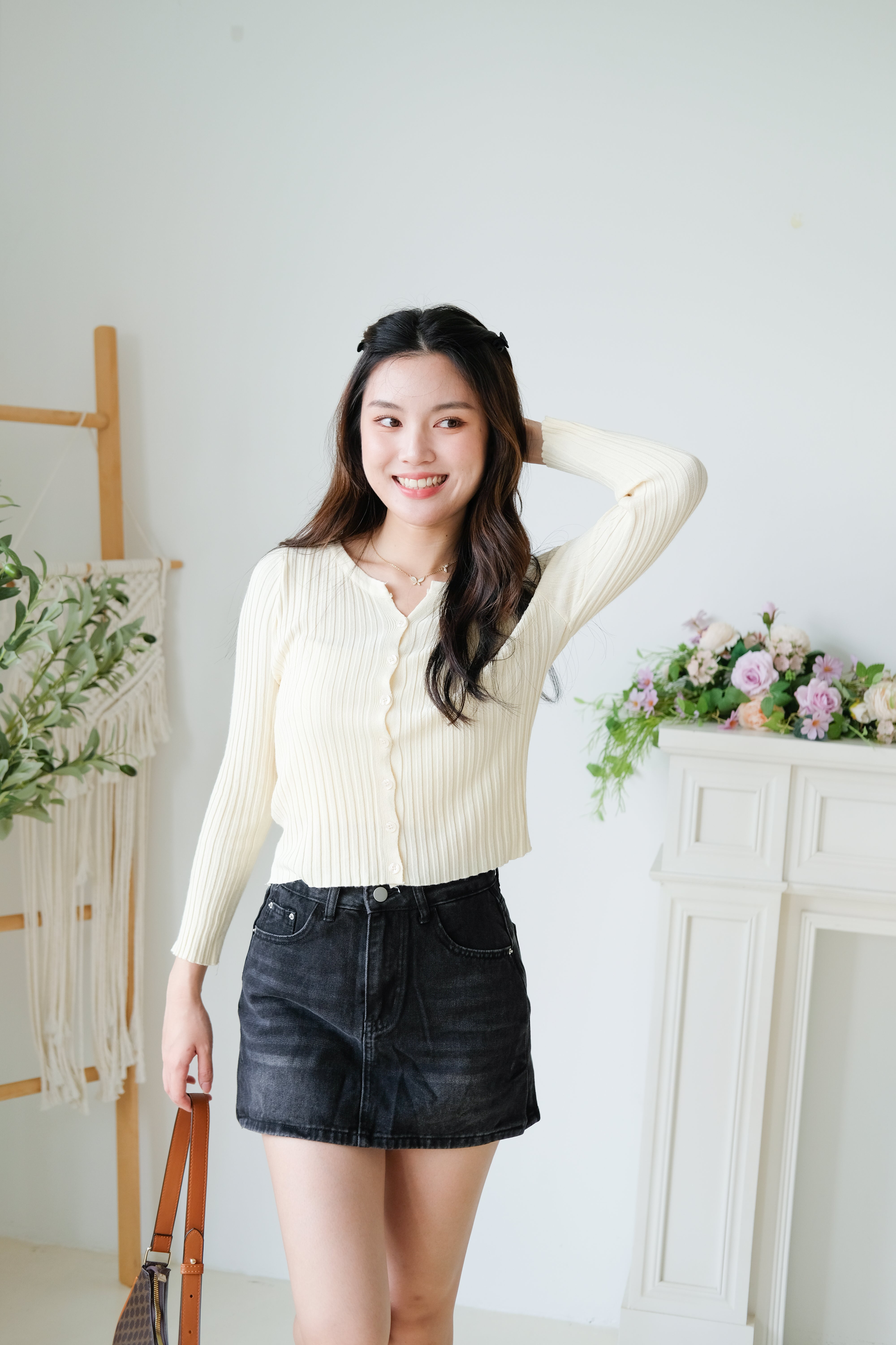 Soft Hour Knit Ribbed Cardigan (Cream)