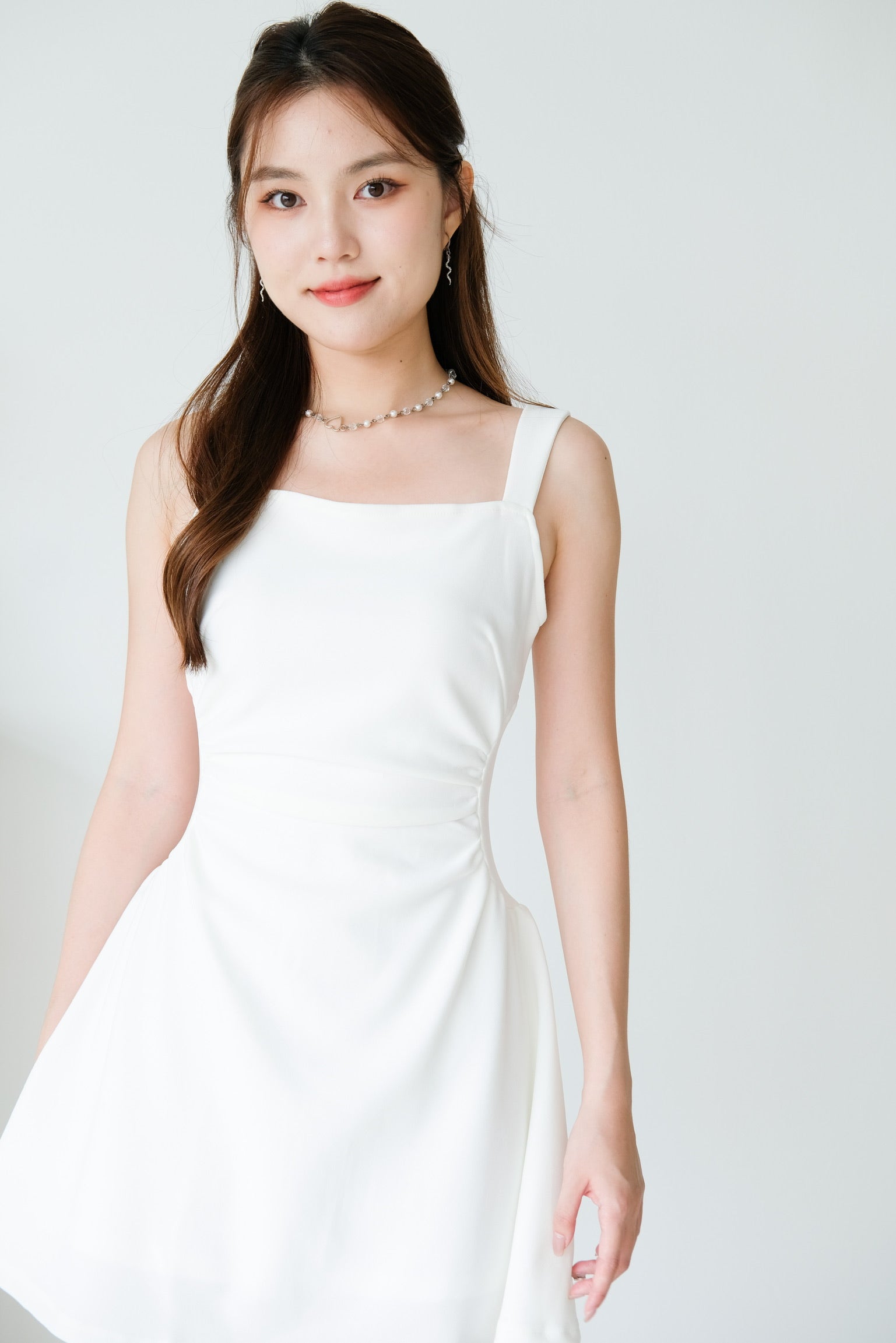 Tavia Ruched Mini Dress (White)