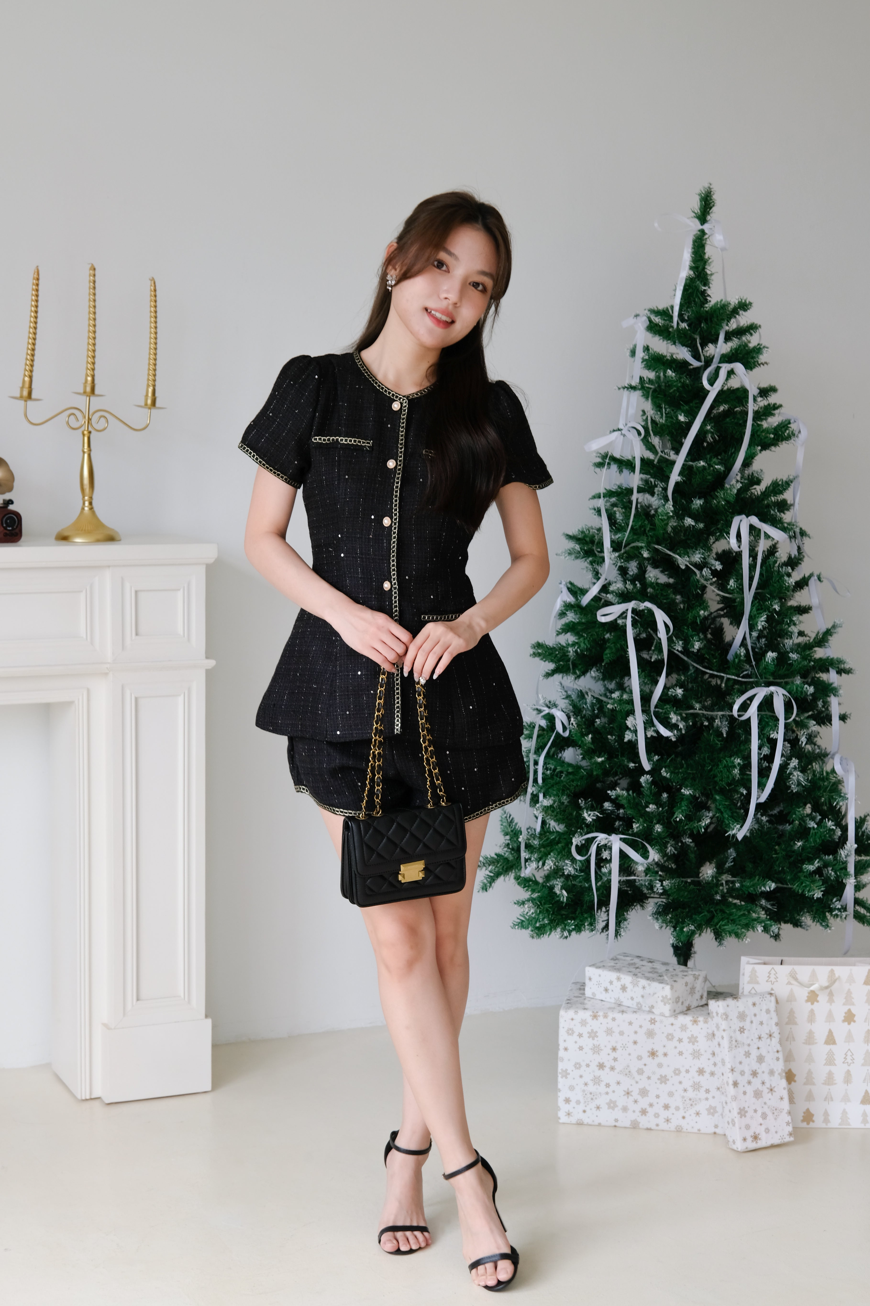 Agnes Trimming Tweed Set (Black)