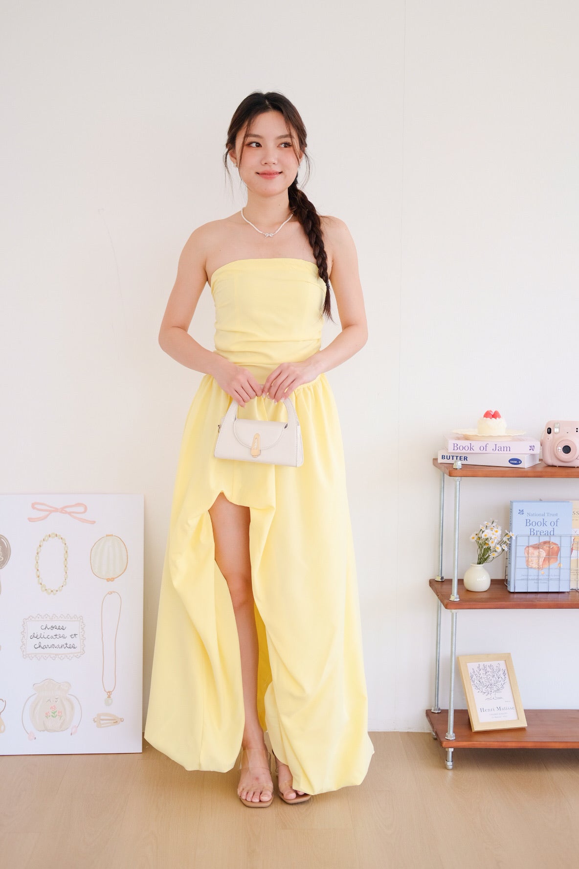 Vianna Asymmetrical Slit Bubble Maxi Dress (Sunshine Yellow)