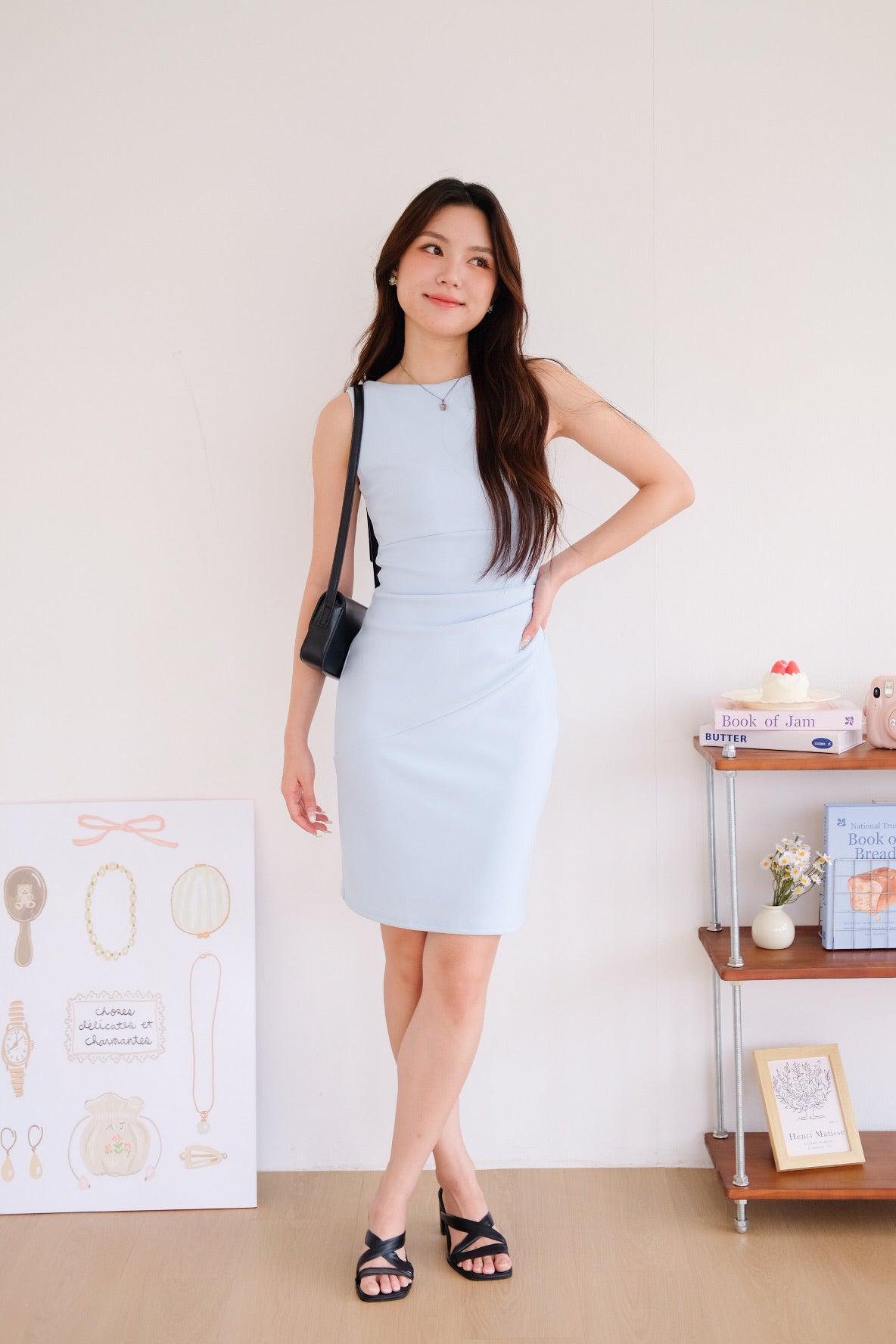 Annette Boatneck Ruched Midi Dress (Sky Blue)