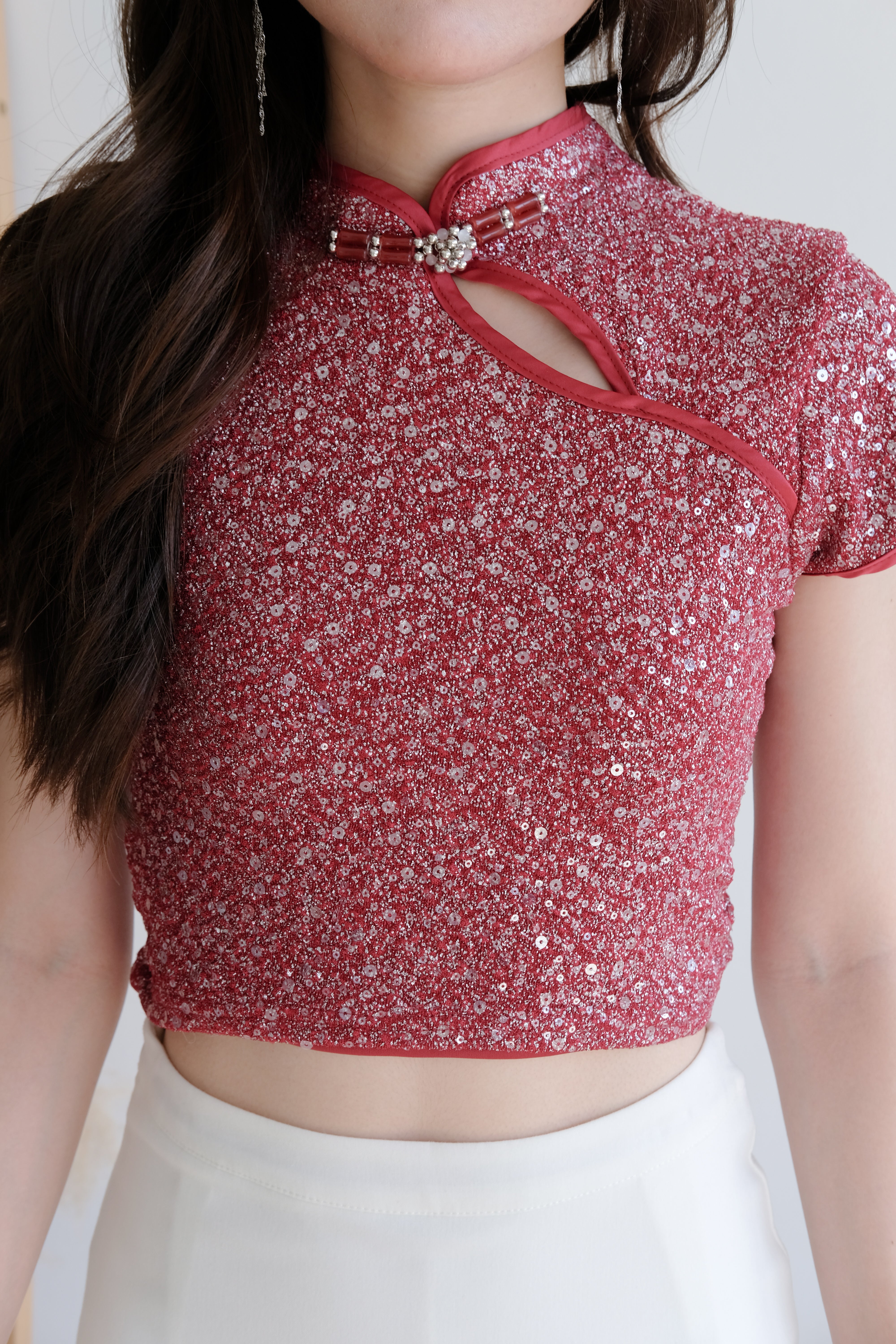 Glimmery Elastic Sequin Top (Red)