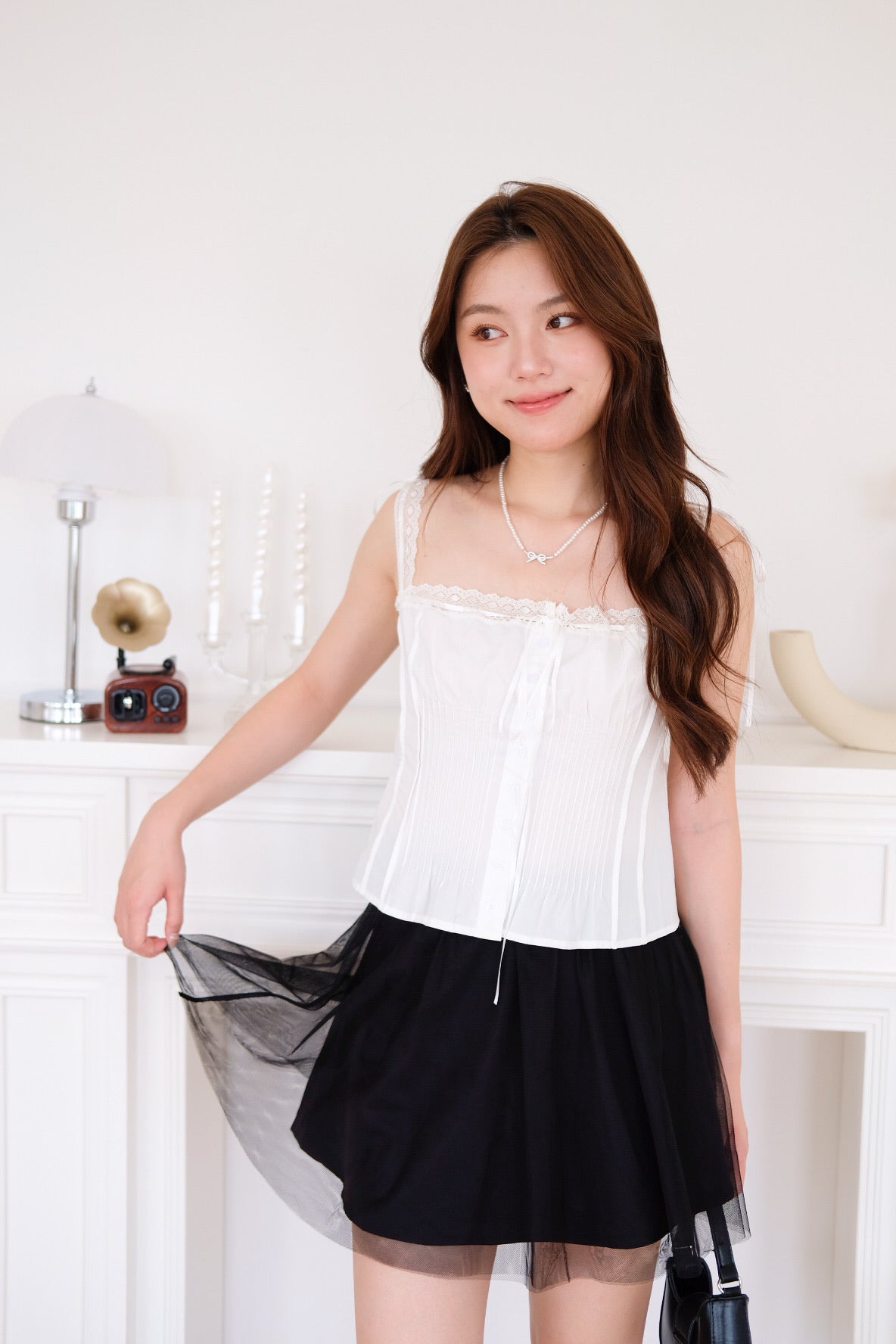 Vonnie Lace Pleated Top (White) [ETA 12 Sept]