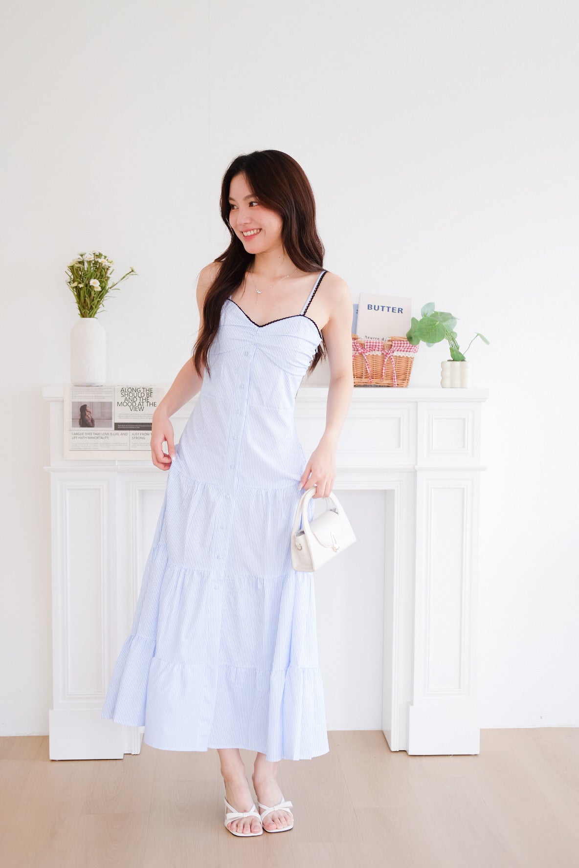 Celestia Stripes Contrast Maxi Dress (Blue)