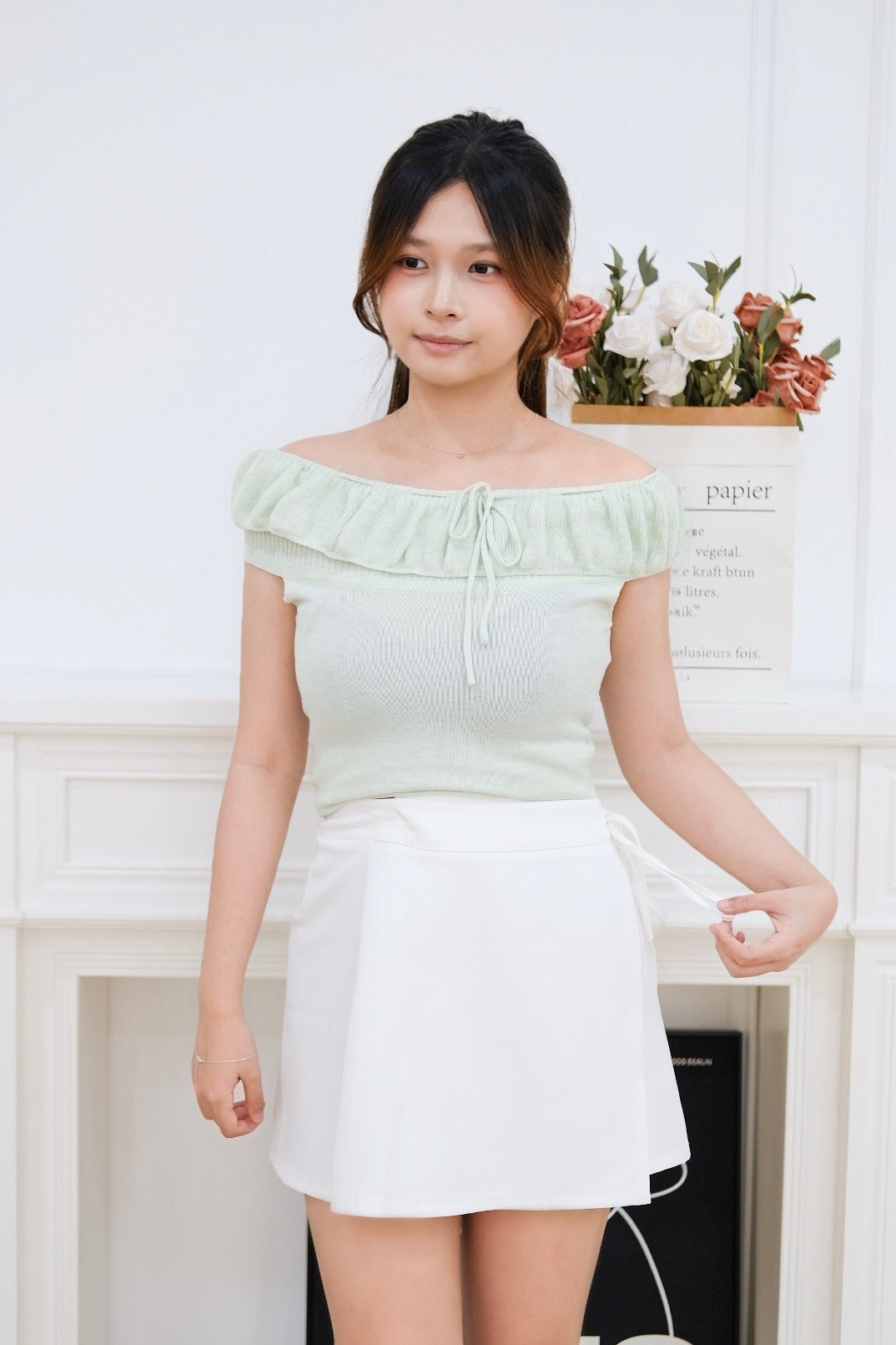 White Wrapped High Waist Skirt