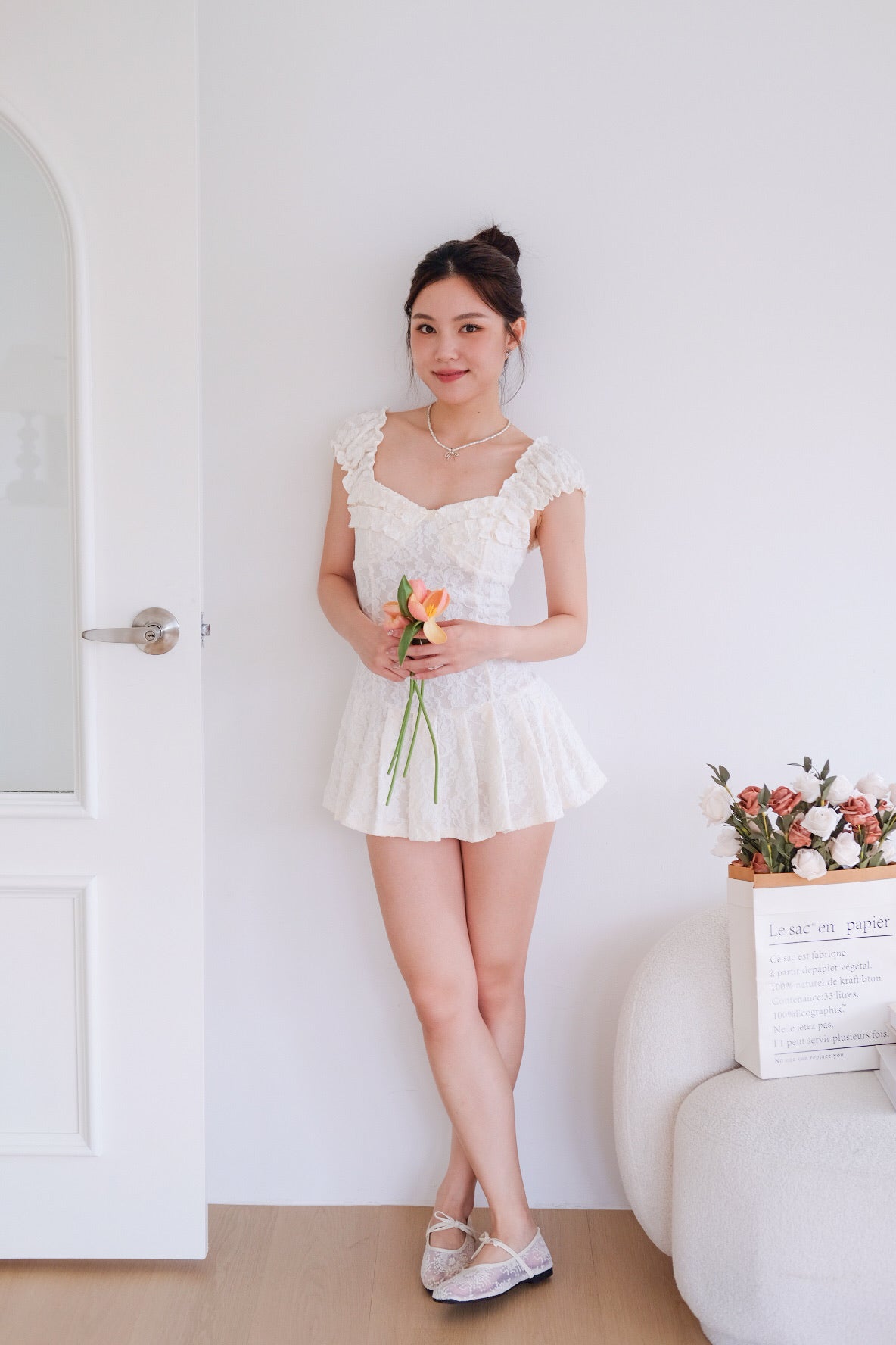 Lovell Lace Ruffle Dress (Cream)