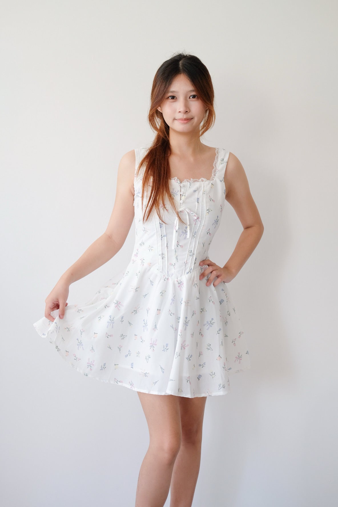 Floral Mini Dress with Lace Straps
