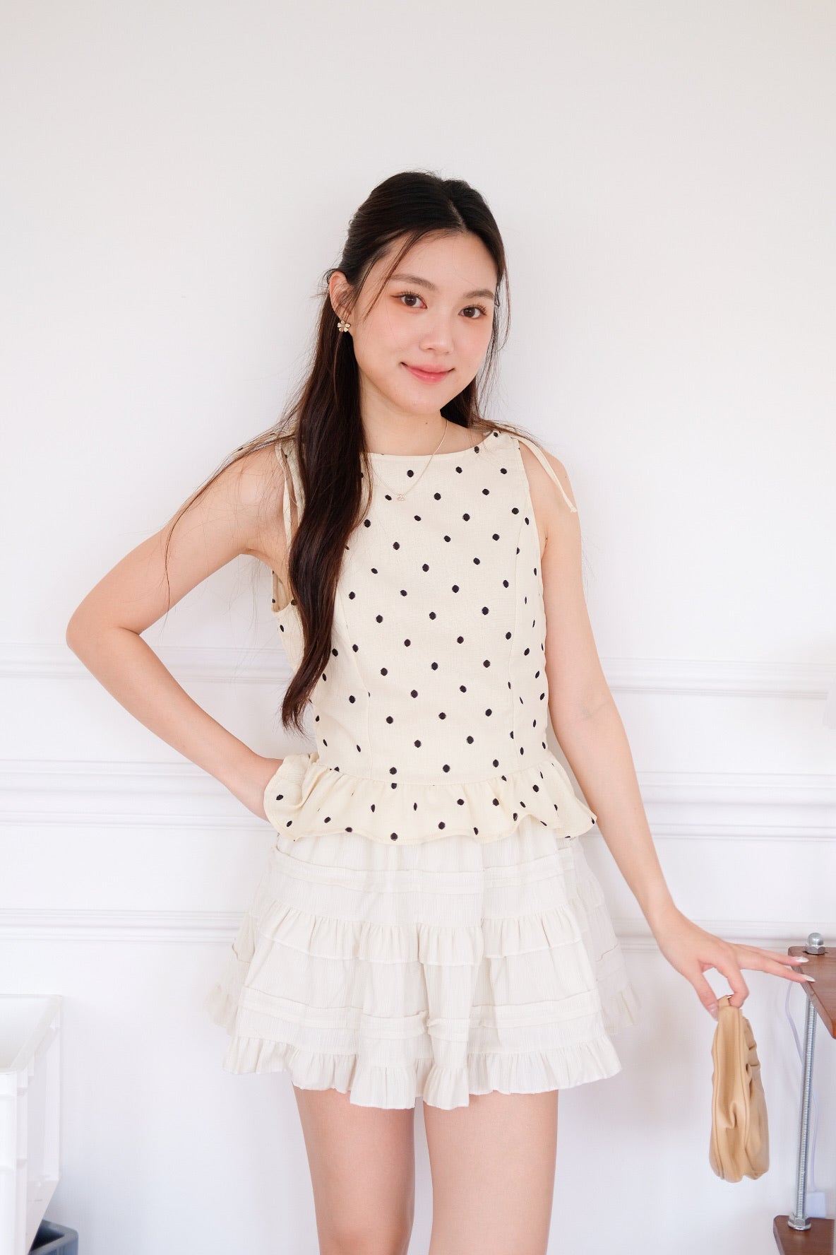 Leeya Ribbon Peplum Crop Top (Dots)