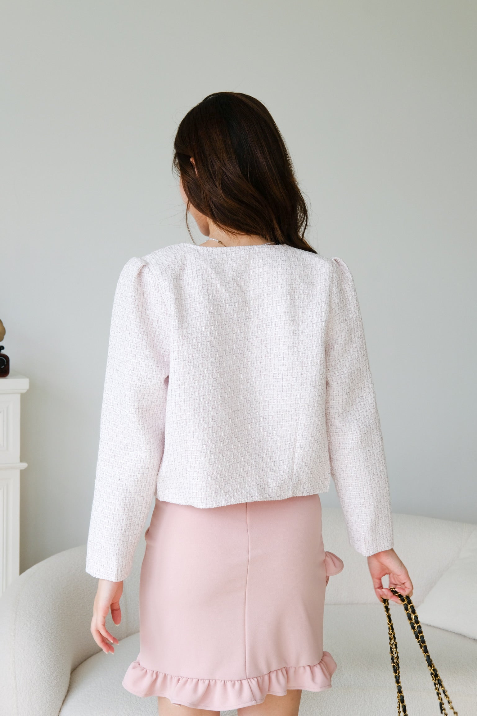 Jennie Wavy Tweed Outerwear (Baby Pink)