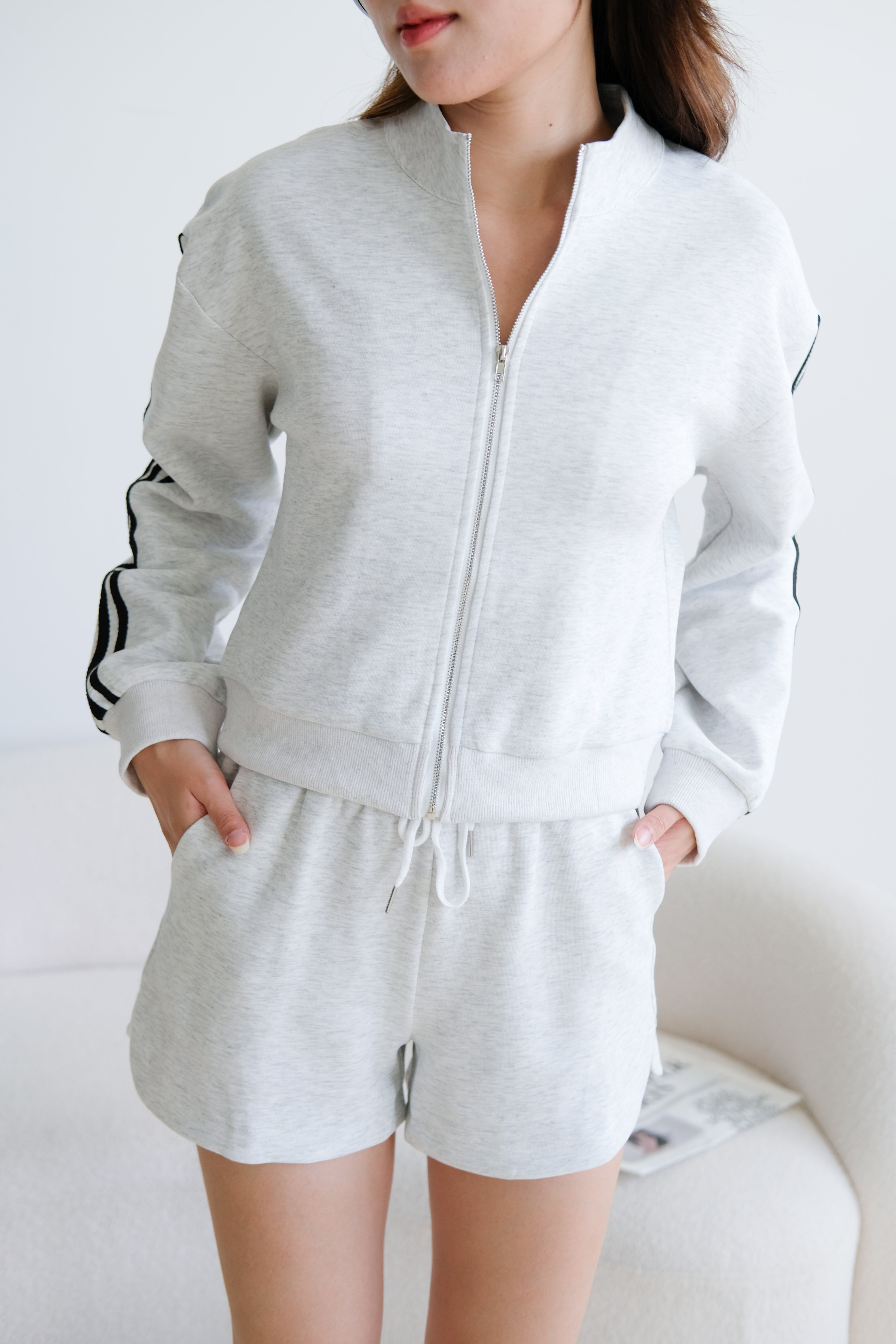 Day Off Stripes Lounge Set (Light Grey)