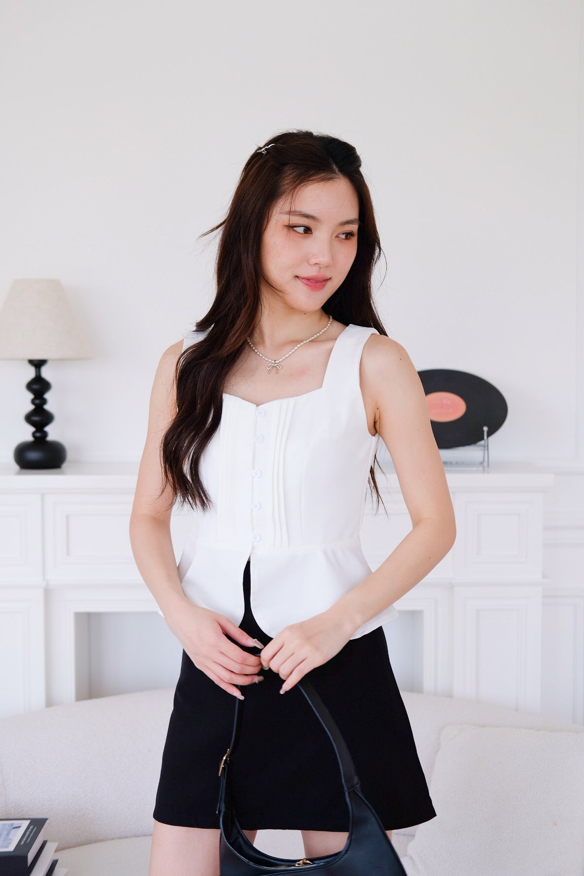 Esther Mini Pleats Flare Top (White)