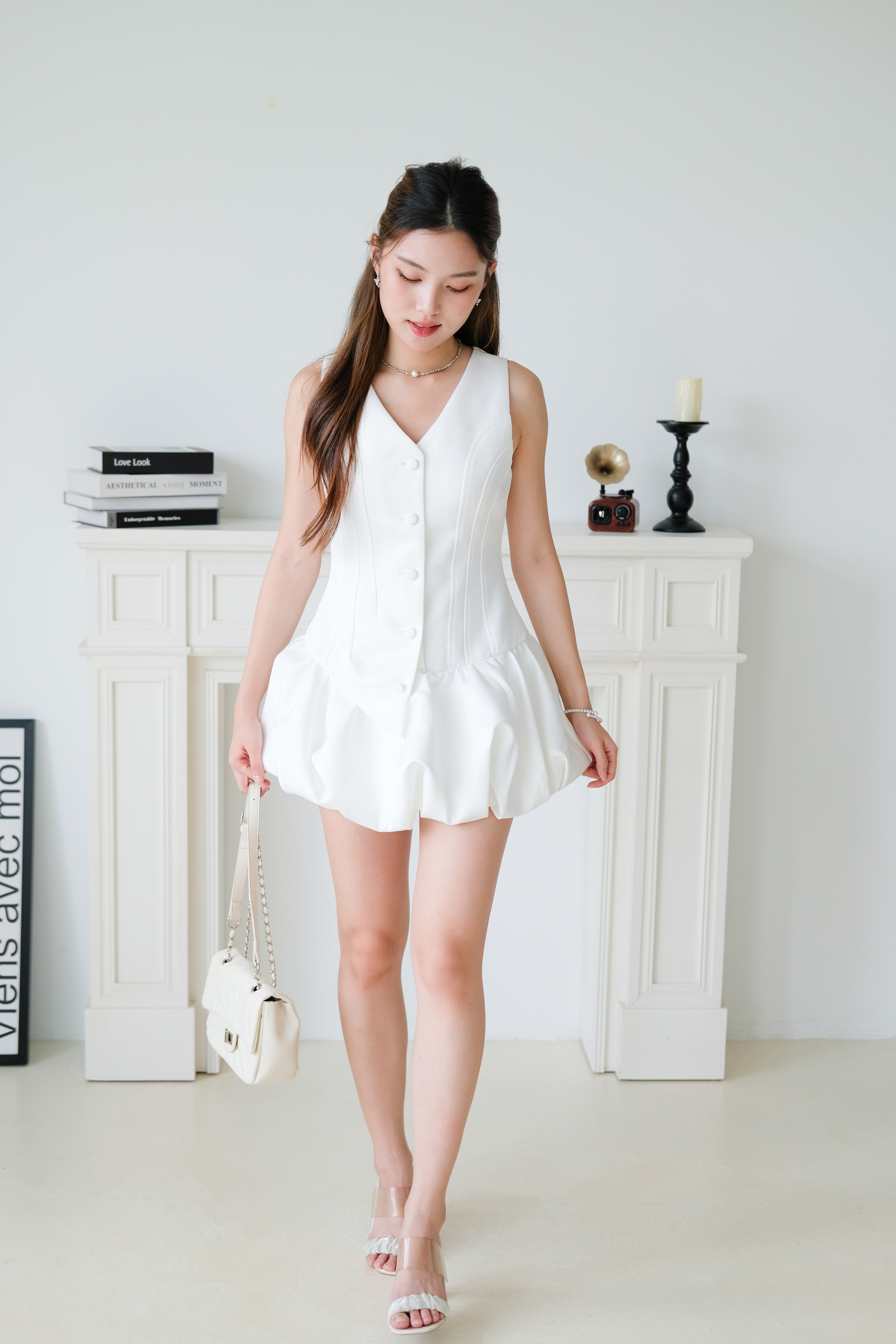 Elise Sculpted Bubble Dress (White)