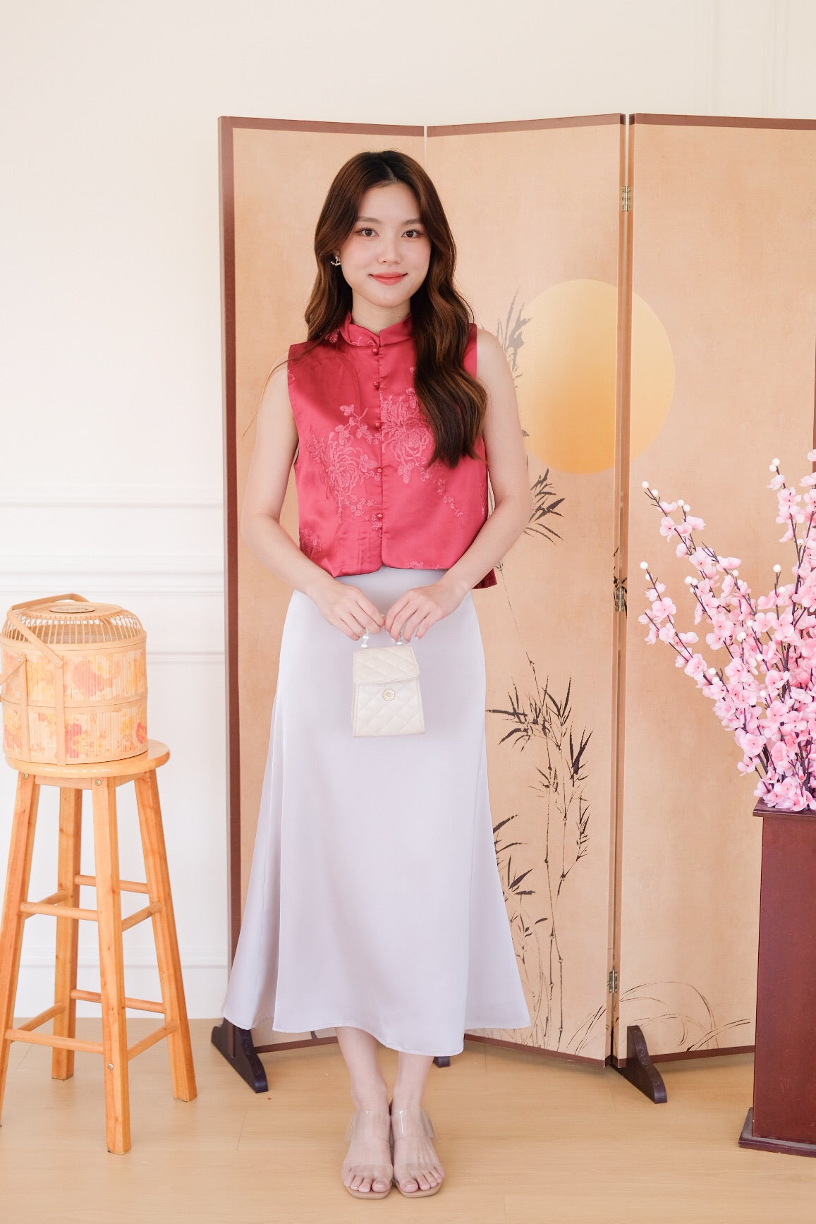 宋 Song Satin Cheongsam Vest Top (Wine)