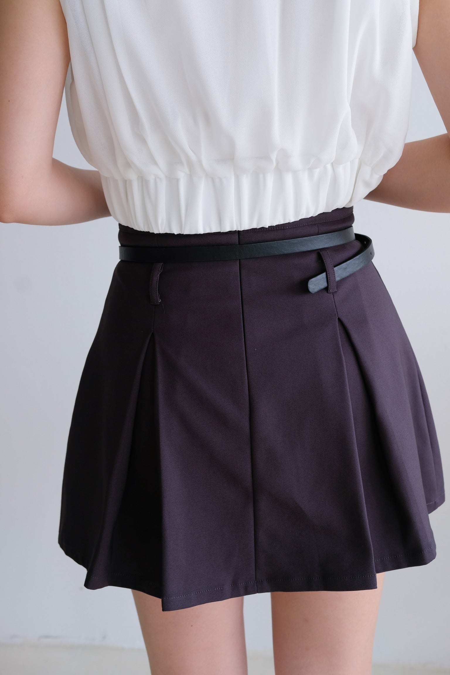 Eva Belt Thick Pleat Skirt (Classy Grey)