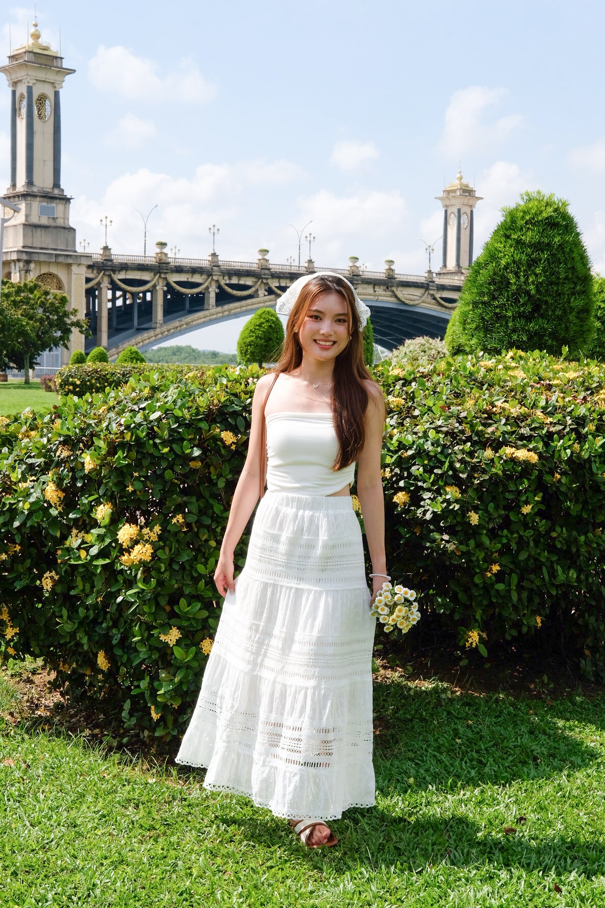 Sara Beach Knit Maxi Skirt (White)
