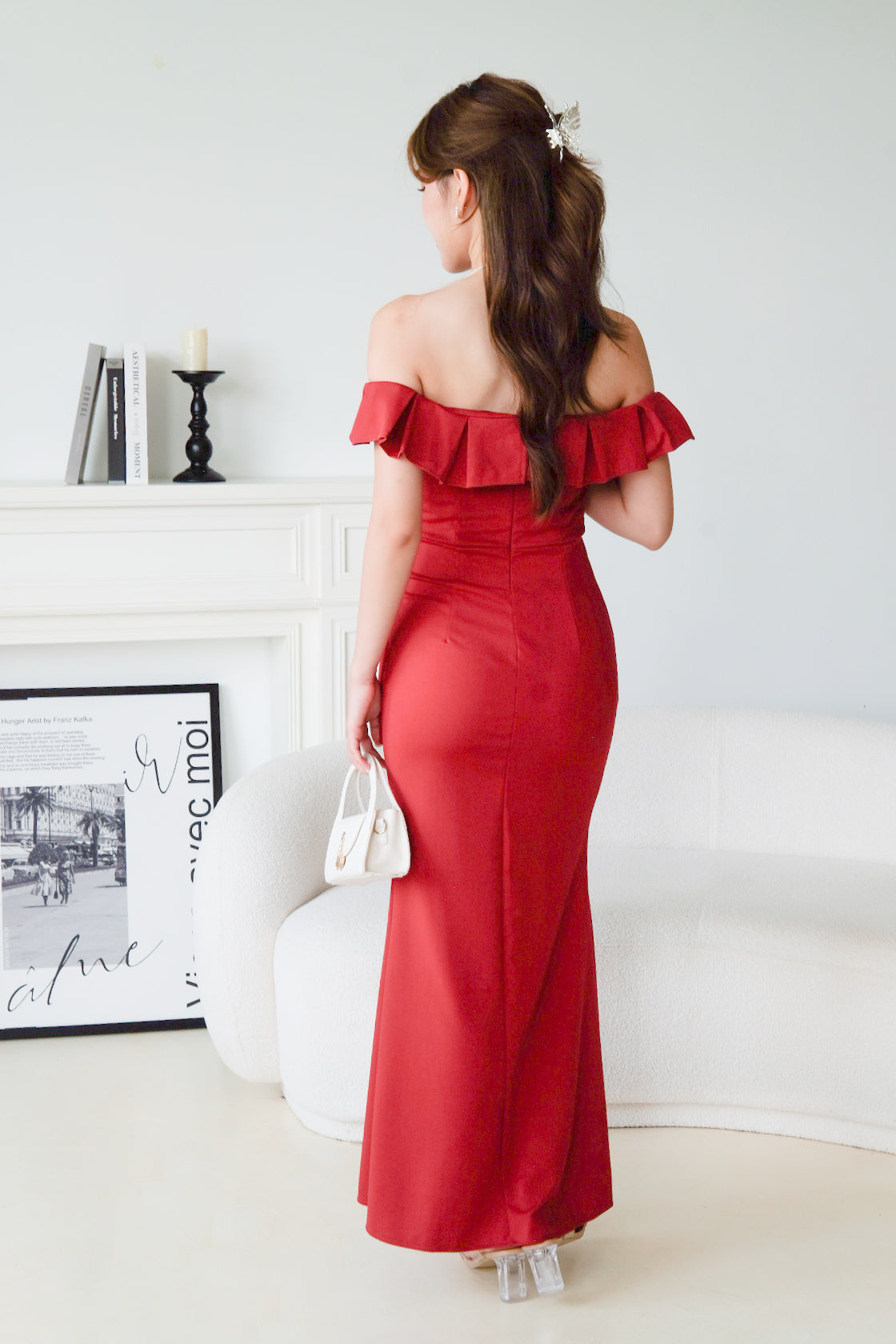 Dione Off Shoulder Slit Dinner Maxi Dress (Wine)