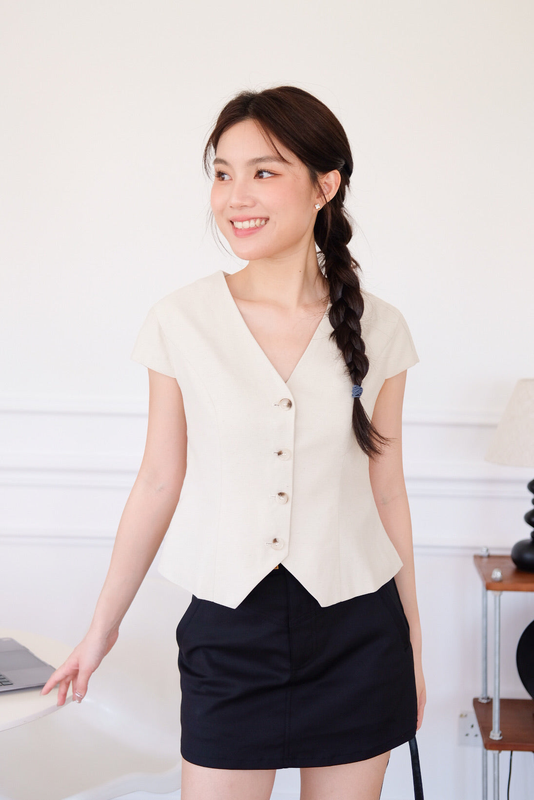 Midori Muji Button Top (Oat Beige)