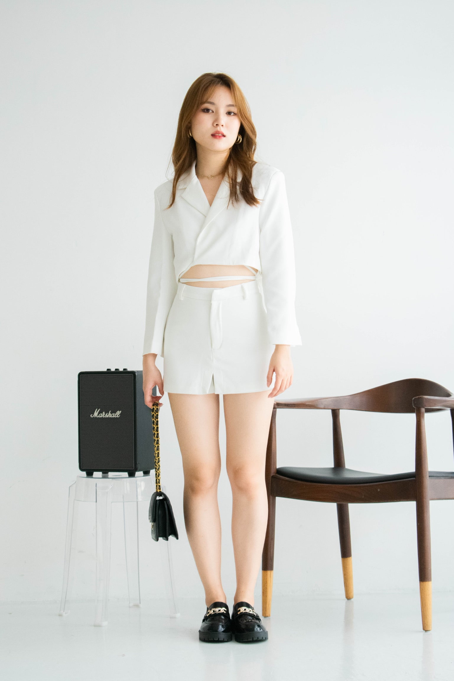 Eddie High Waist Skorts (White)