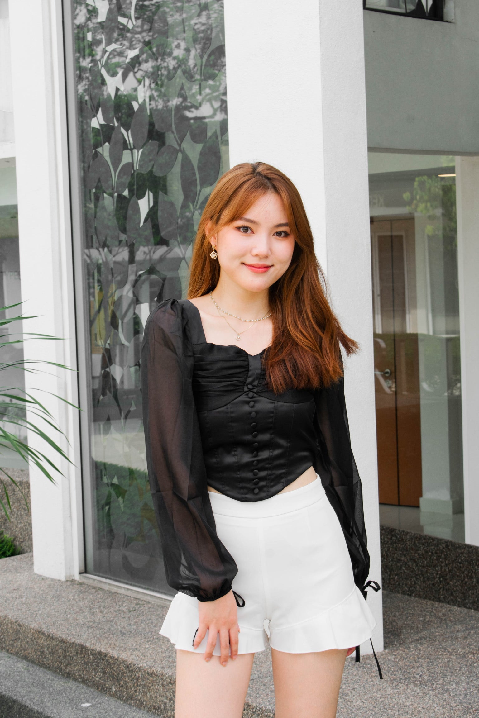 Alby Corset Sleeves Top (Black)