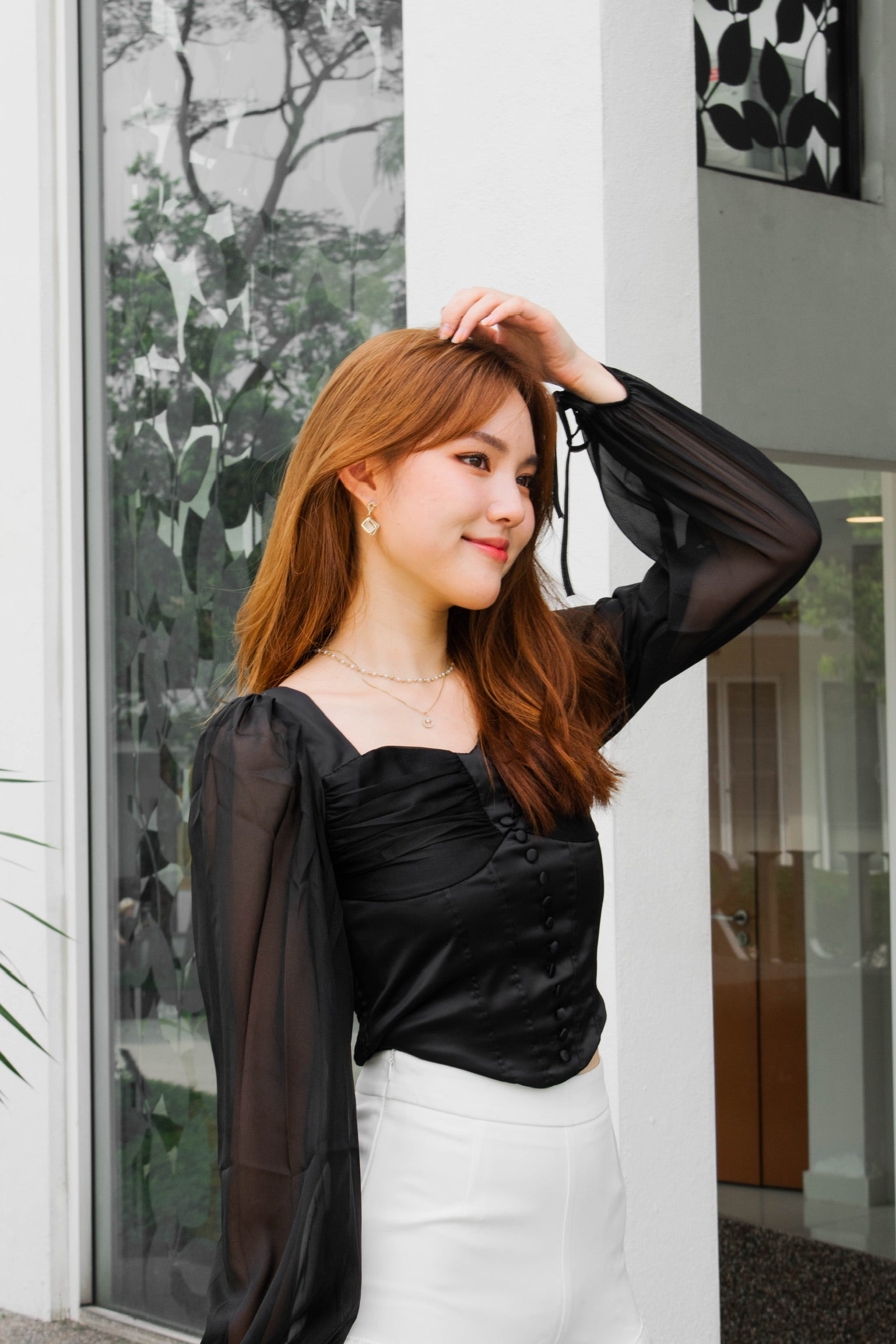 Alby Corset Sleeves Top (Black)