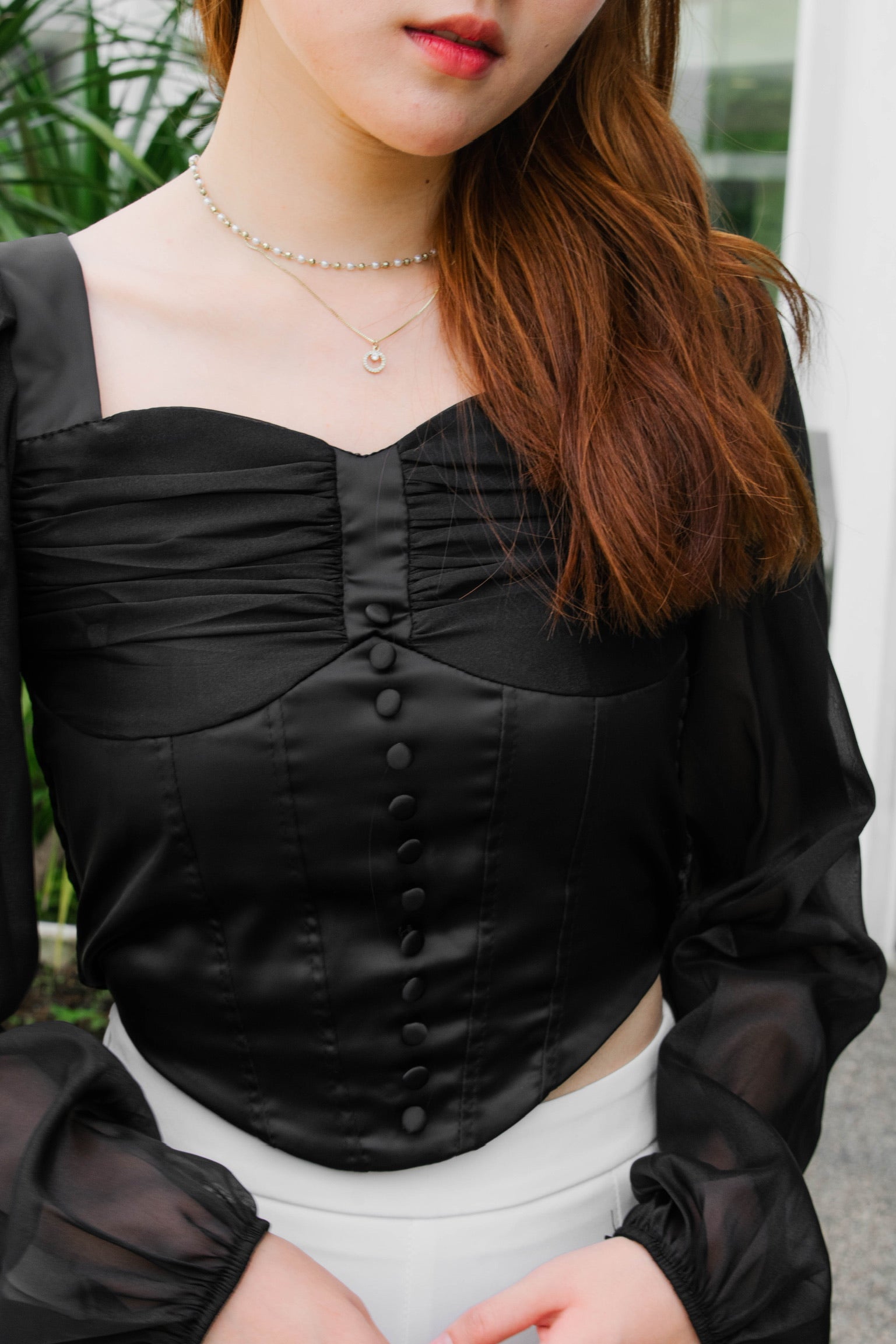 Alby Corset Sleeves Top (Black)