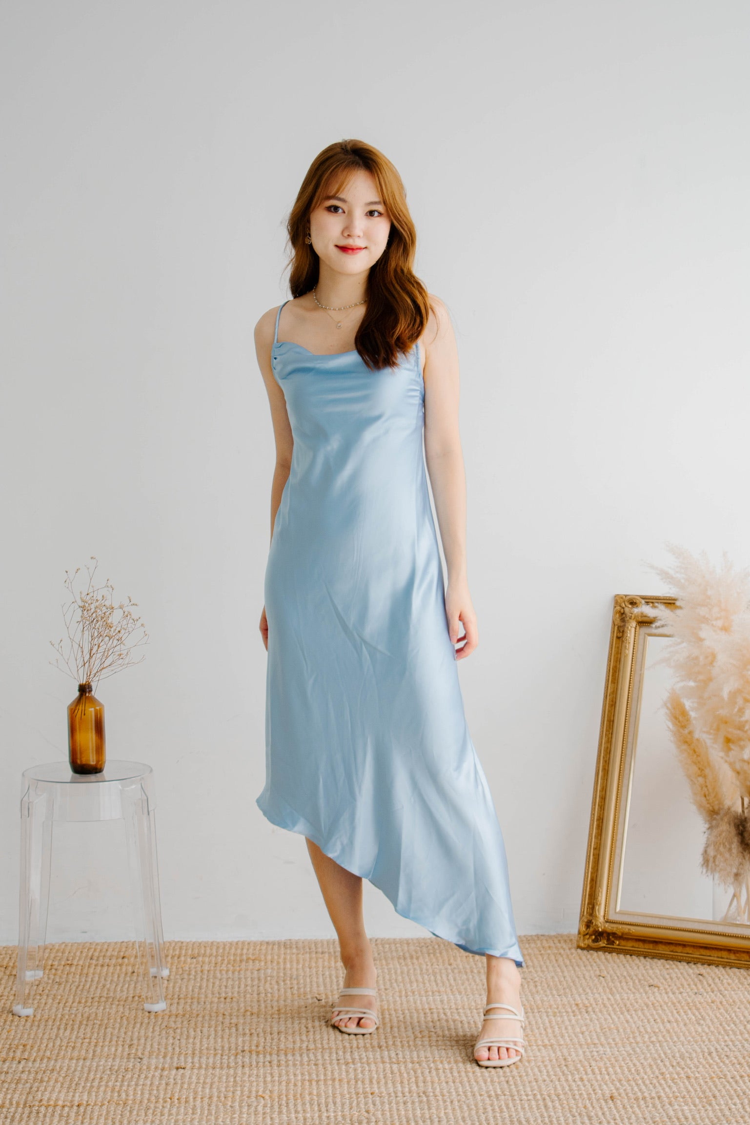 Santorini Bareback Satin Dress (Sea Blue)