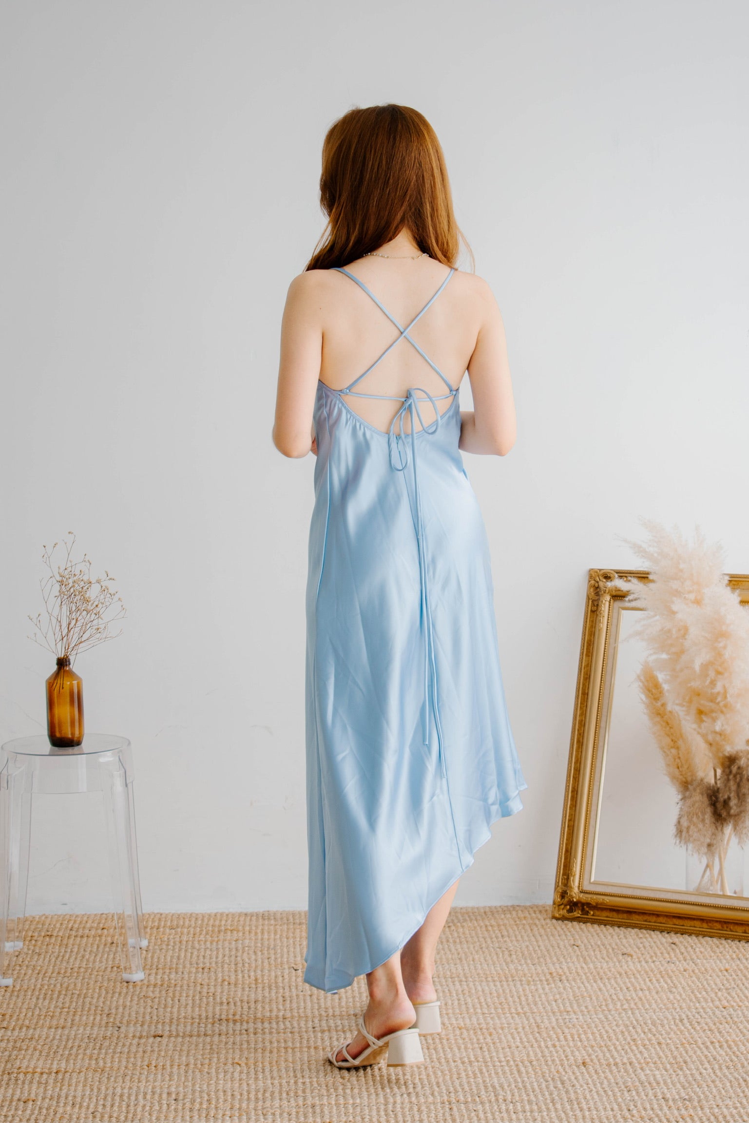 Santorini Bareback Satin Dress (Sea Blue)