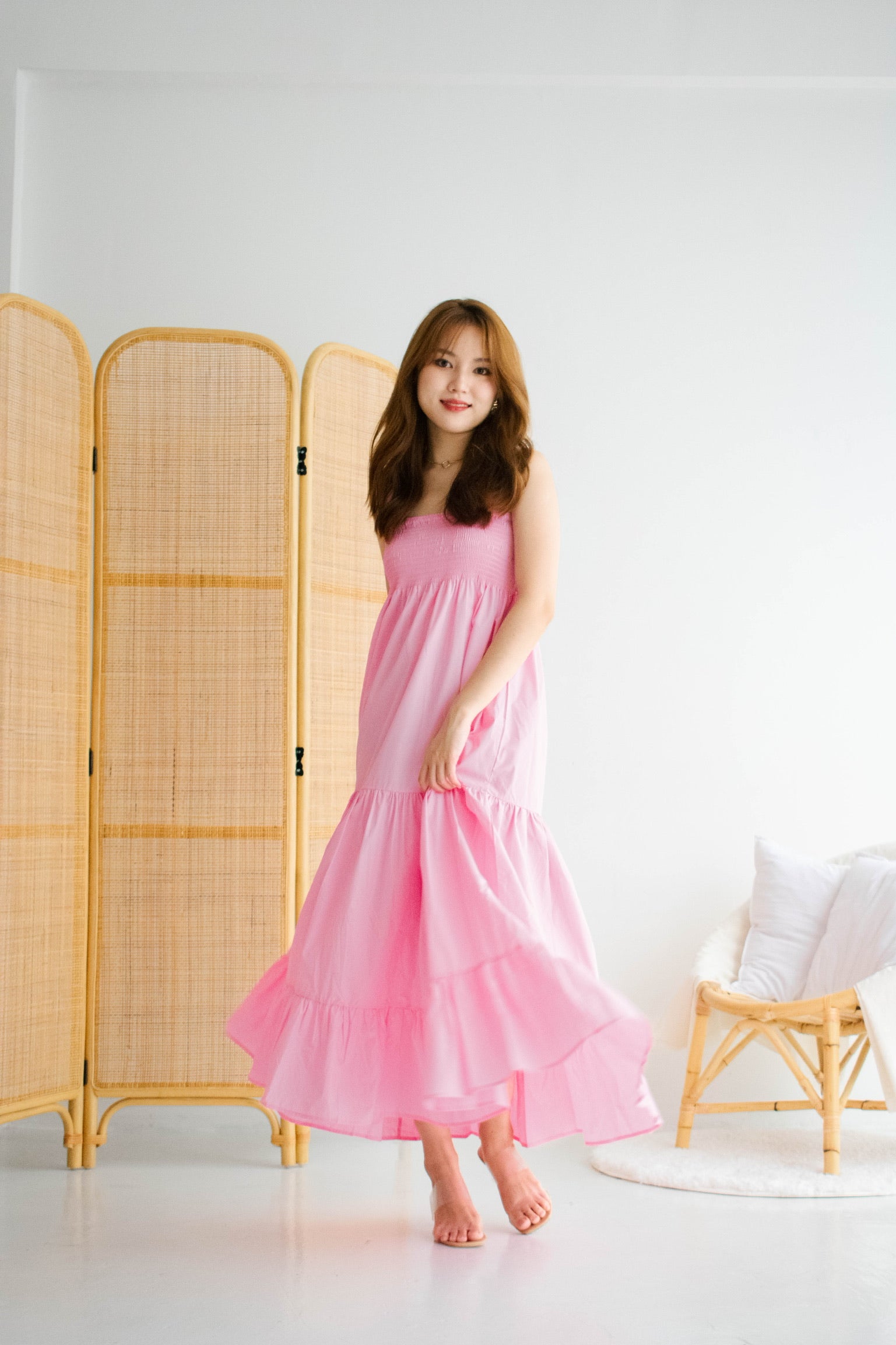 Jessie Smocked Tier Maxi Dress (Hot Pink)