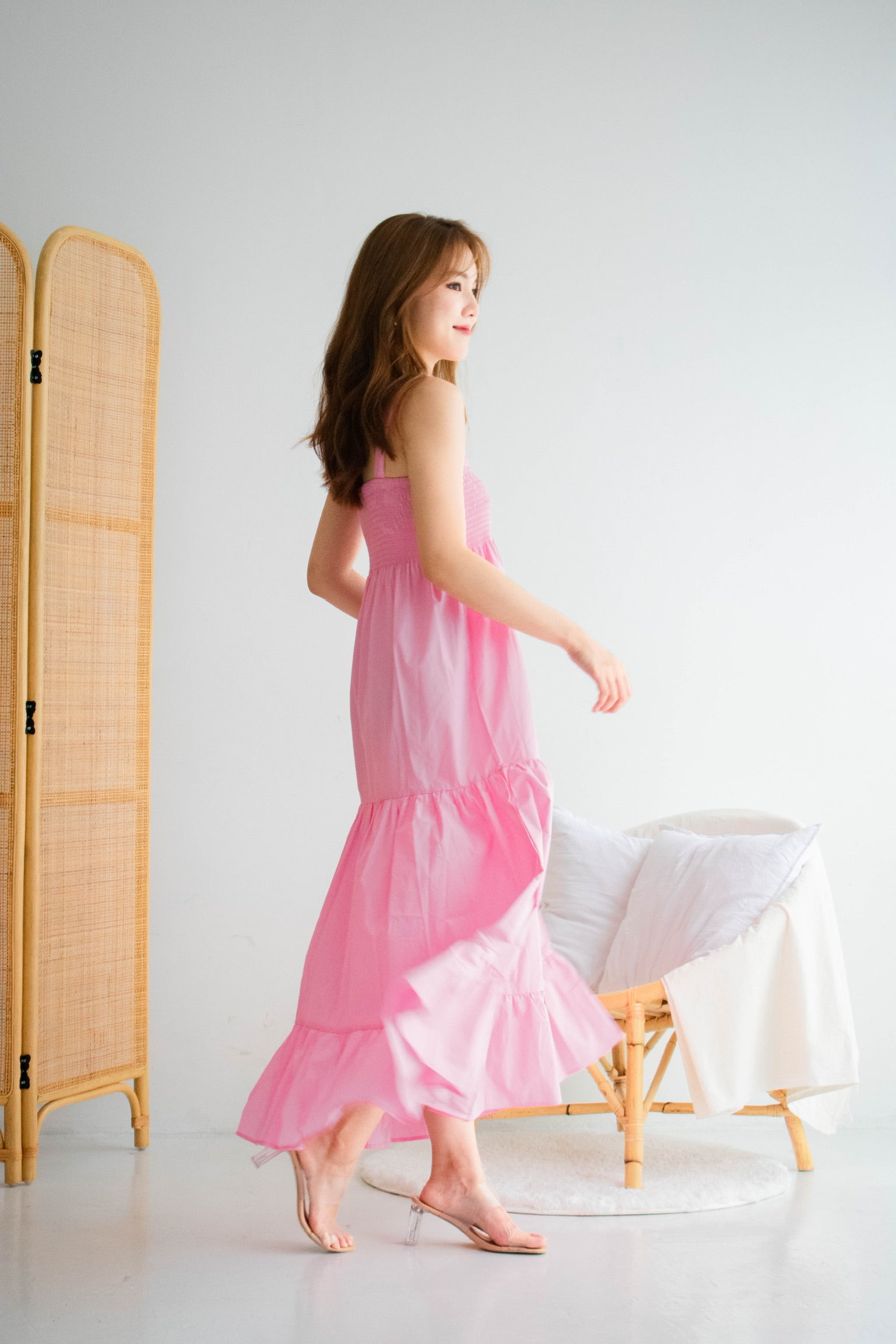 Jessie Smocked Tier Maxi Dress (Hot Pink)