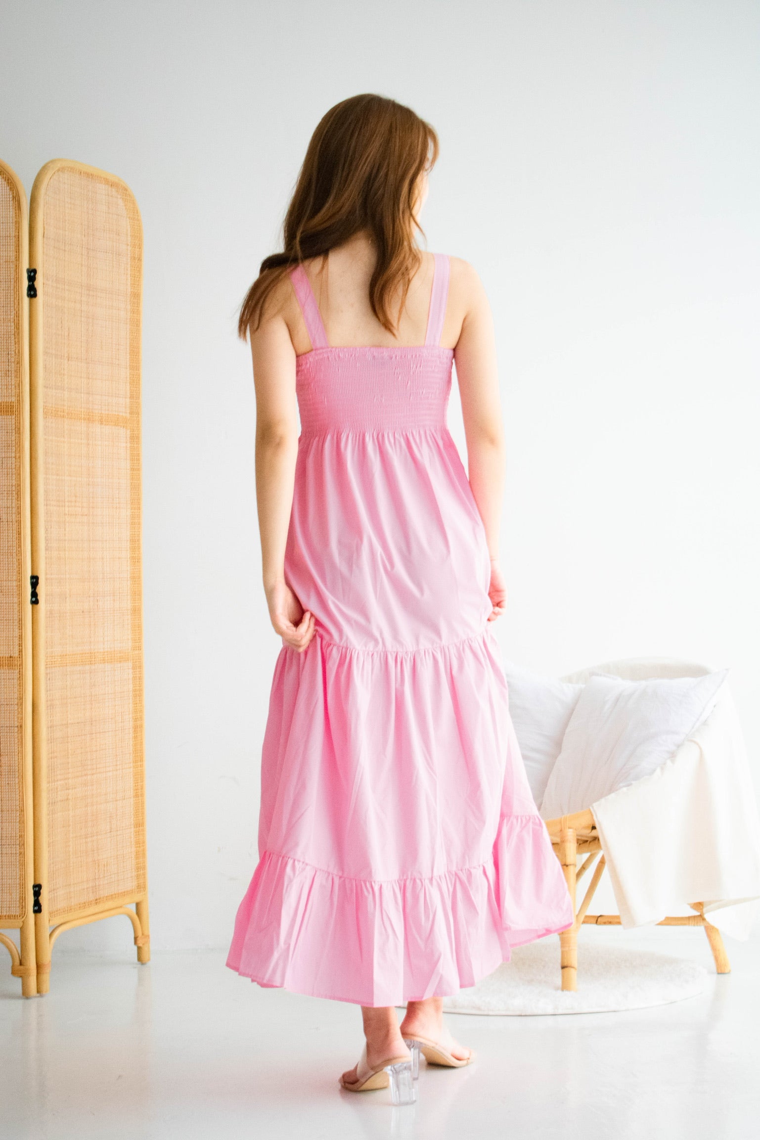 Jessie Smocked Tier Maxi Dress (Hot Pink)