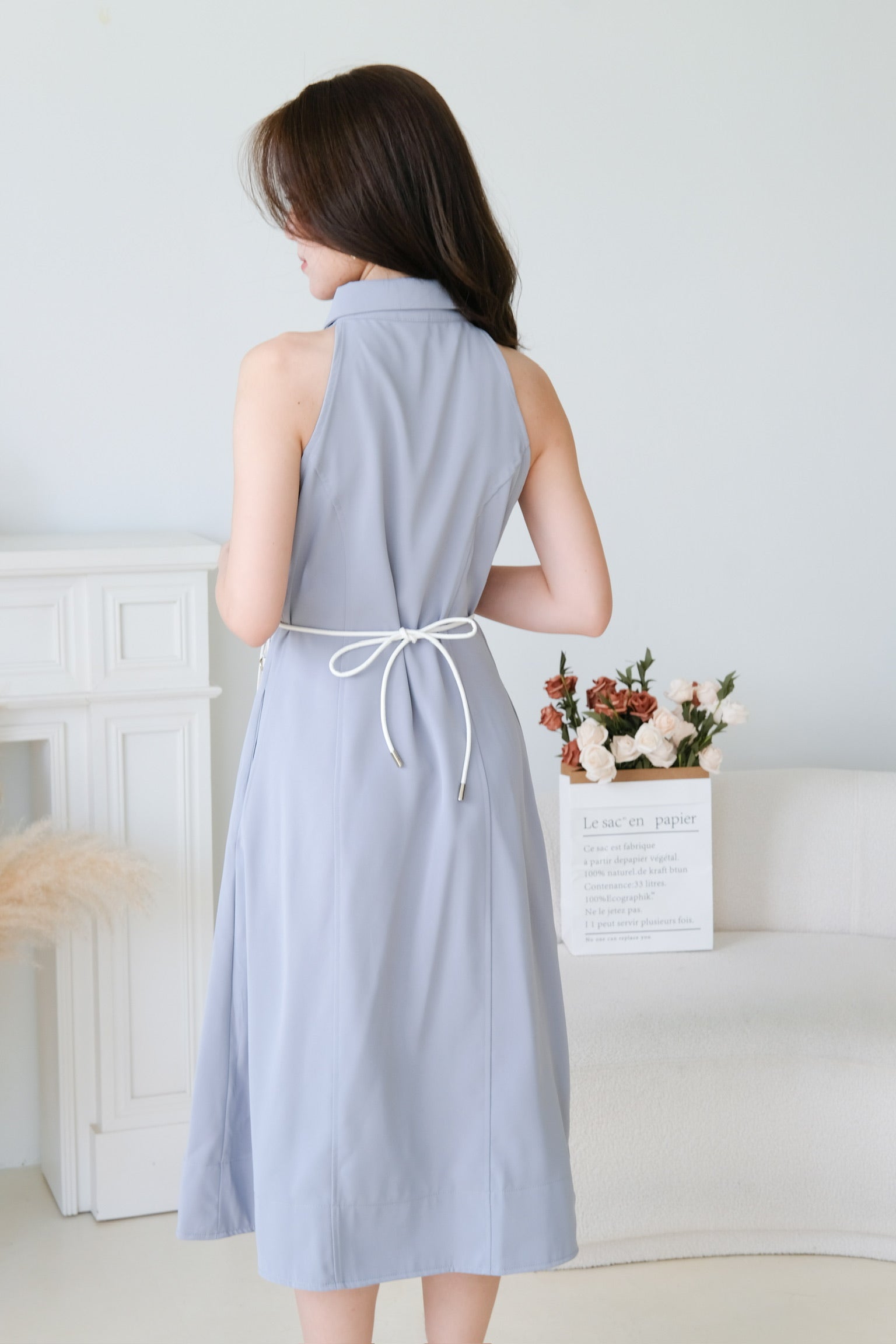 Eletta Collared A Line Dress (Dusty Blue)