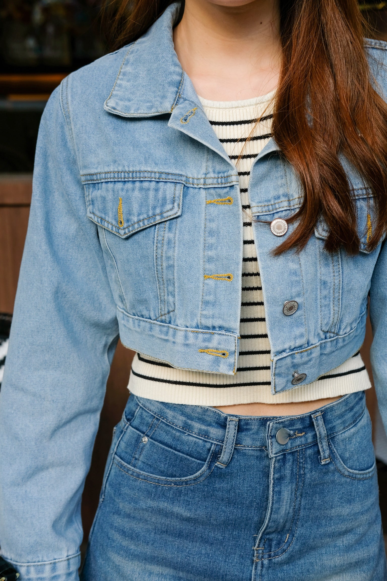 Athena Denim Cropped Jacket (Light Blue)