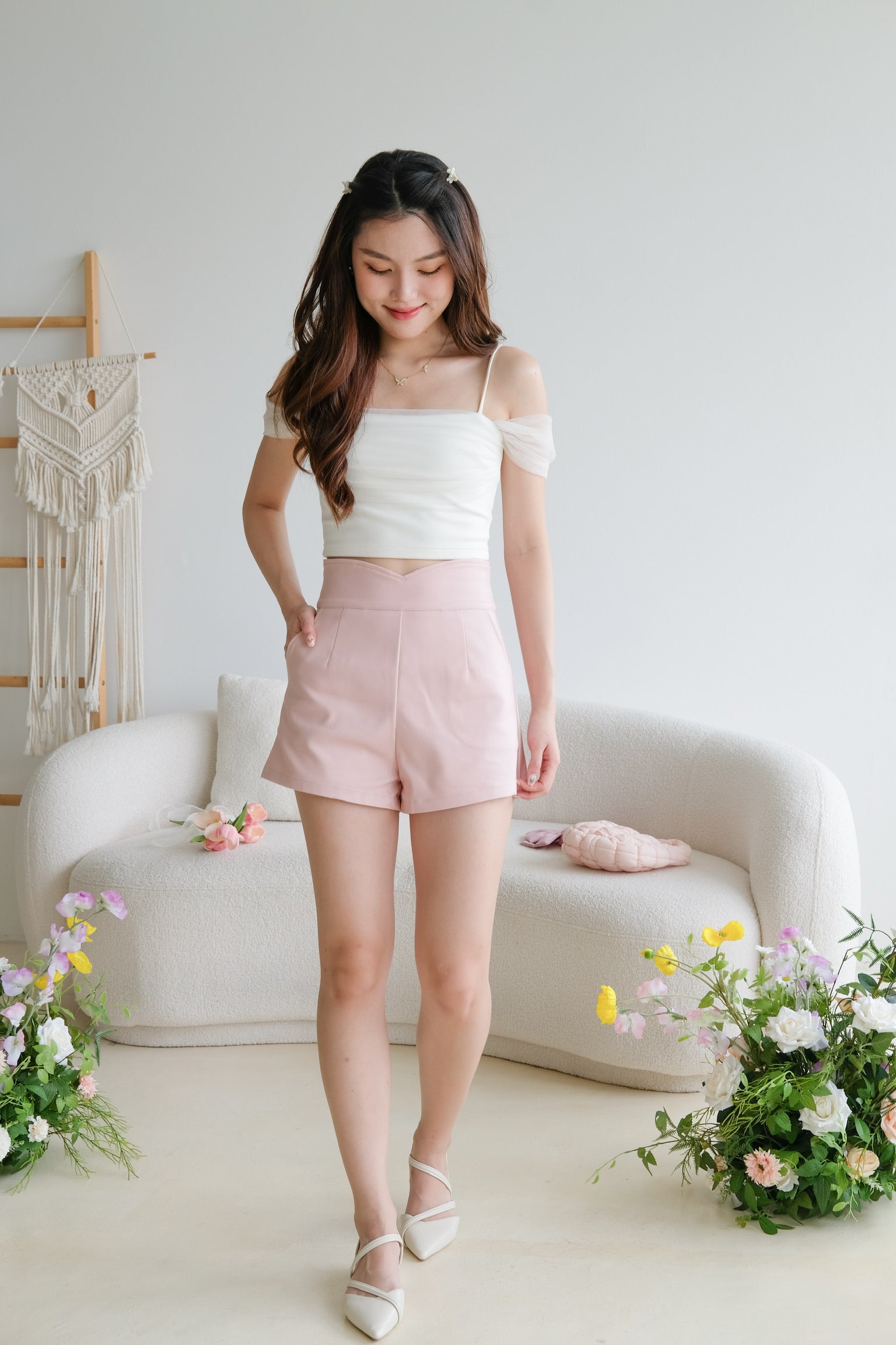 Nova Sweetheart High Waist Shorts (Blush Pink)