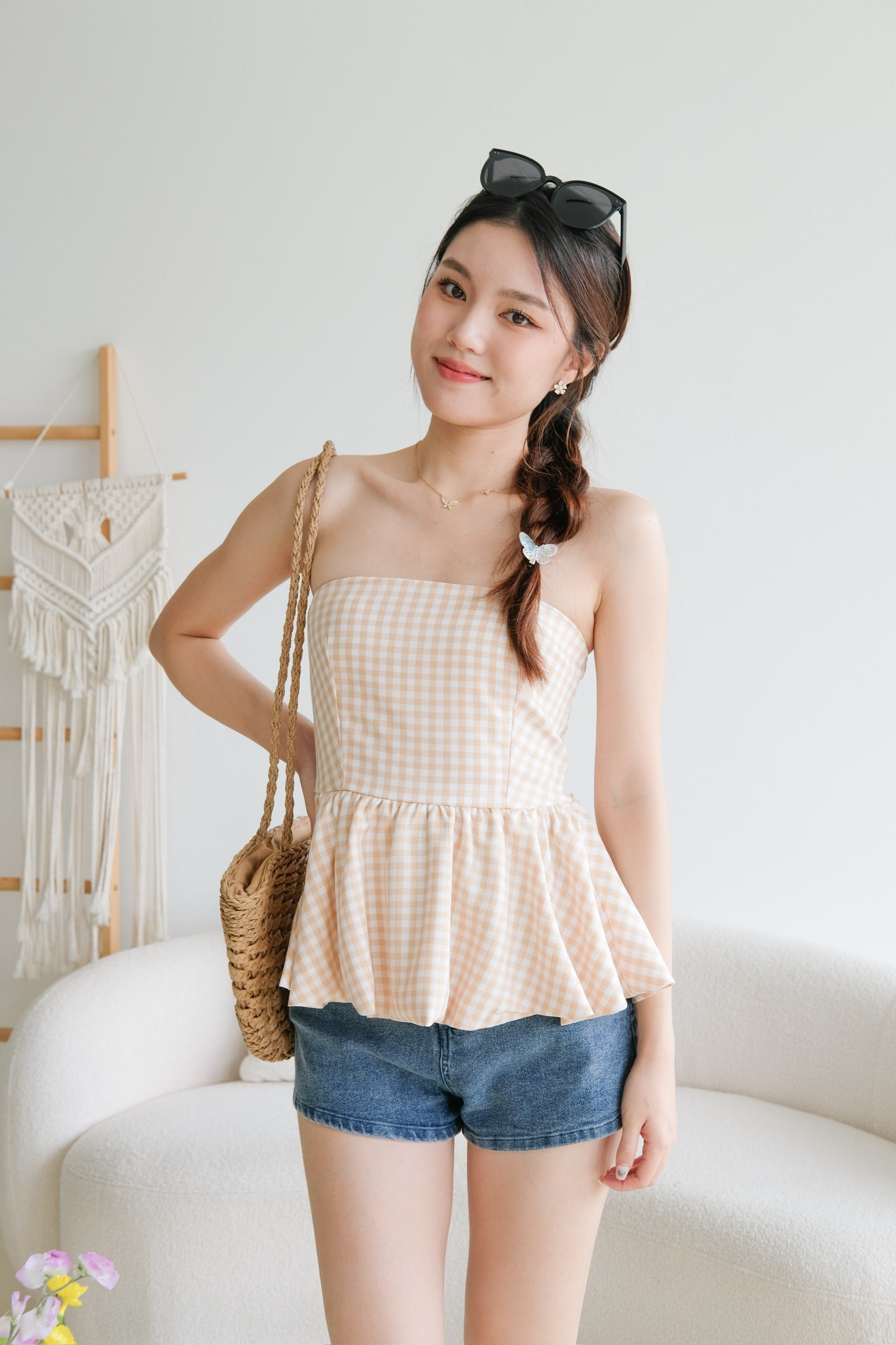 Liz Tube Peplum Top (Yellow Plaid)