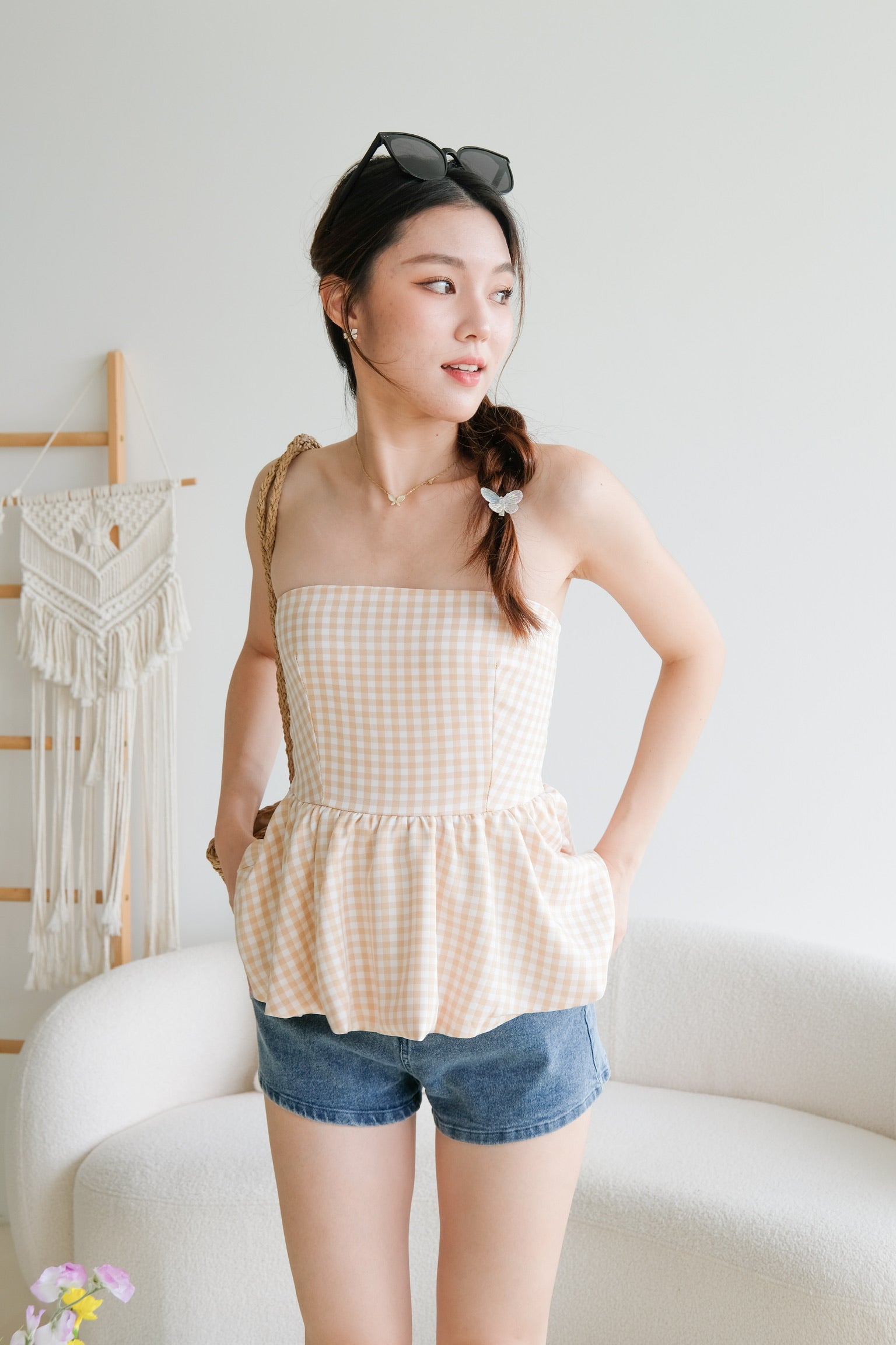 Liz Tube Peplum Top (Yellow Plaid)