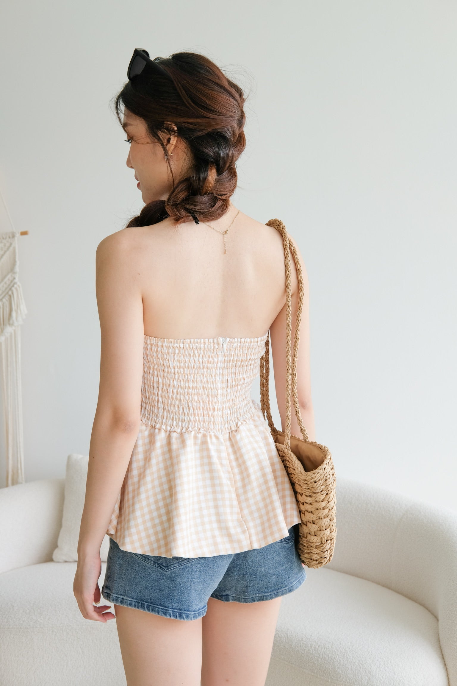 Liz Tube Peplum Top (Yellow Plaid)