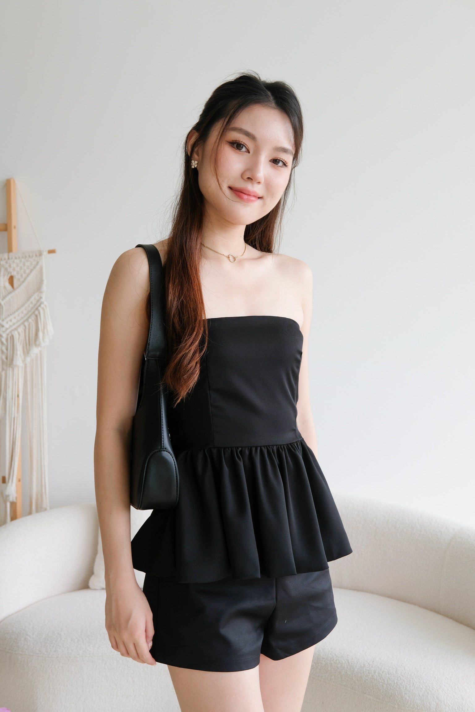 Liz Tube Peplum Top (Black)